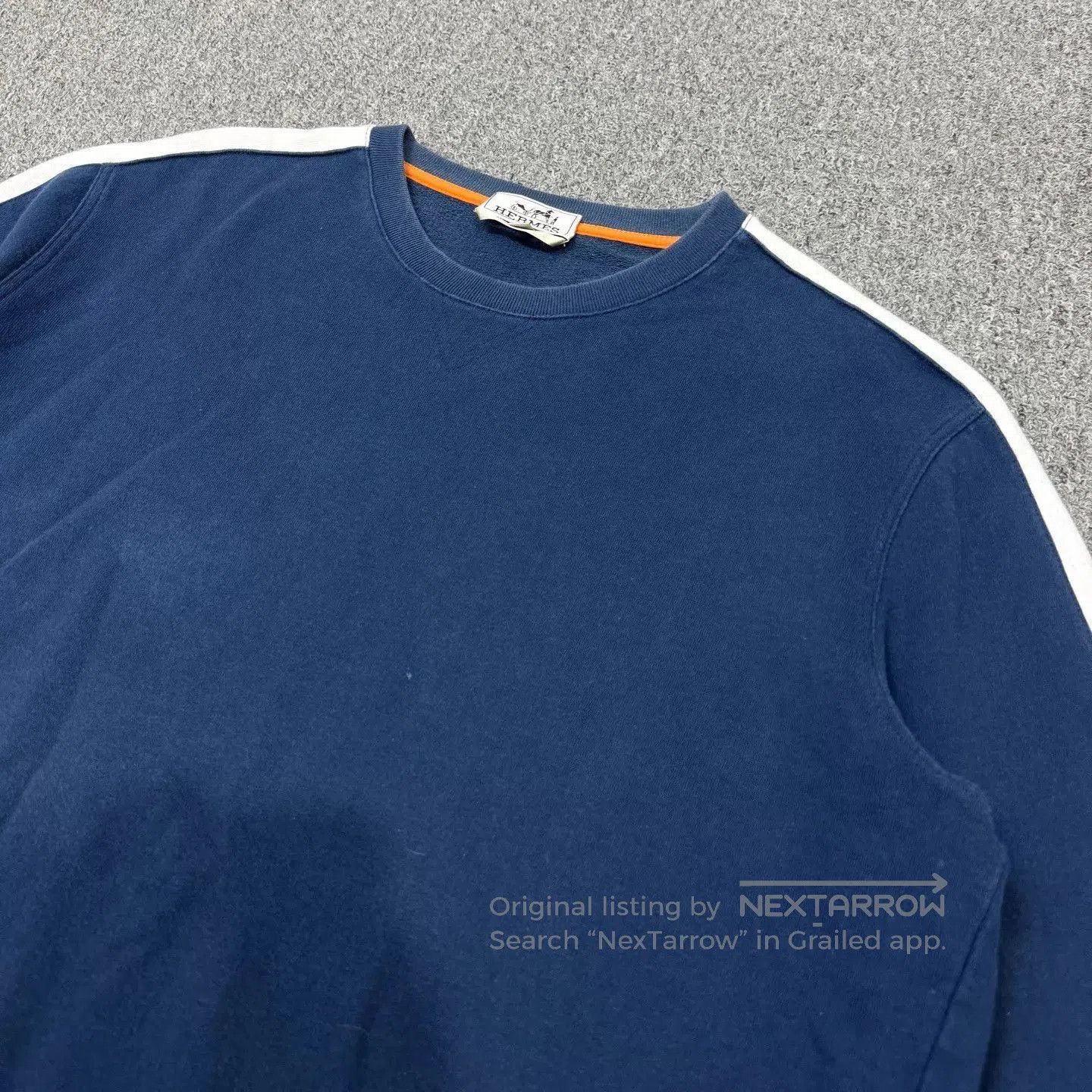 Hermes Blue Long Sleeve Sweatshirt with White Side Stripes XL. Size US XL / EU 56 / 4 - 3 Thumbnail