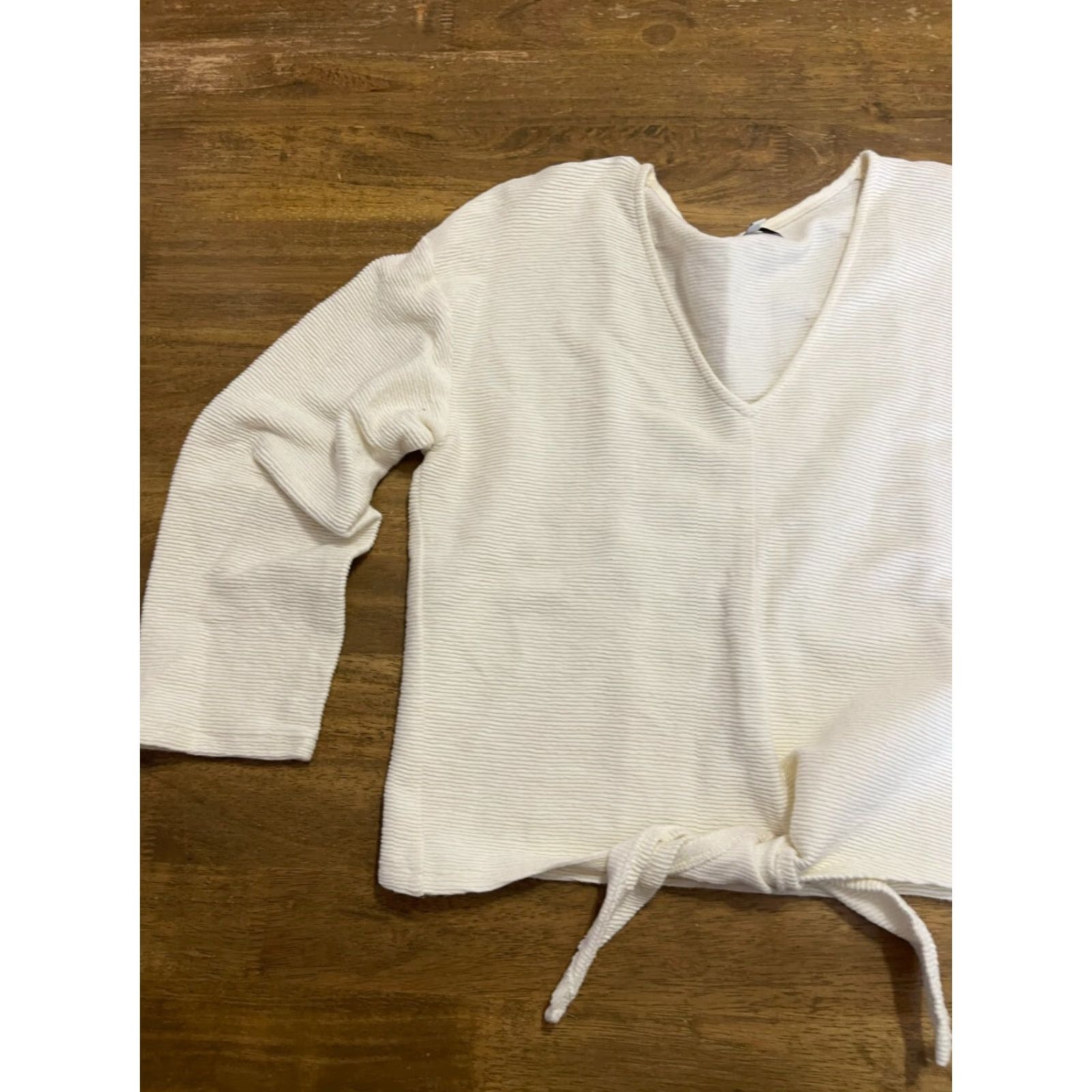 Madewell Madewell Texture & Thread Shirt Women's Small Ivory V-neck Front Tie Shirt Size S / US 4 / IT 40 - 3 Thumbnail