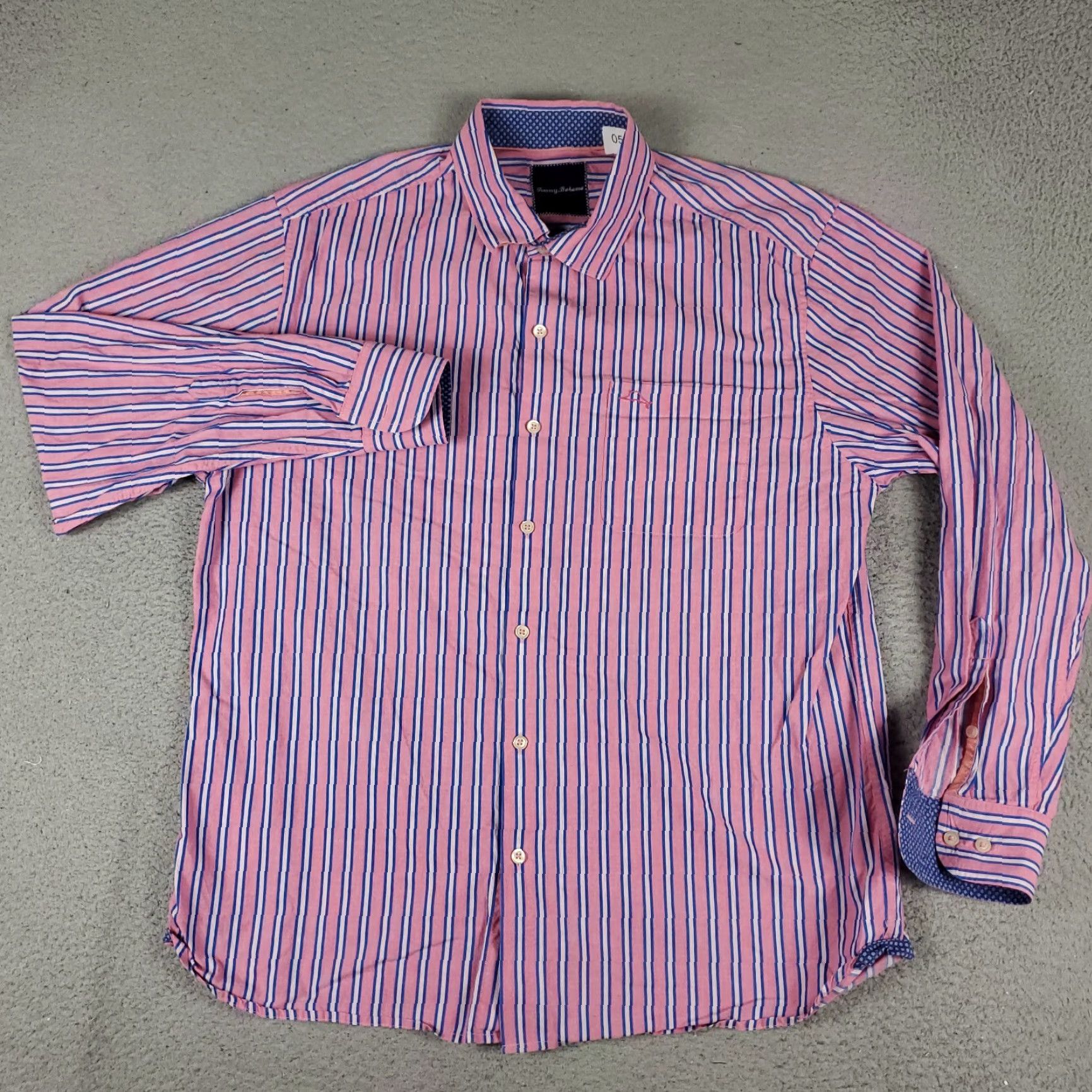 Tommy Bahama Tommy Bahama Shirt Mens Large Pink Blue Striped Cotton Button Up Long Sleeve Shirt Size US L / EU 52-54 / 3 - 2 Thumbnail