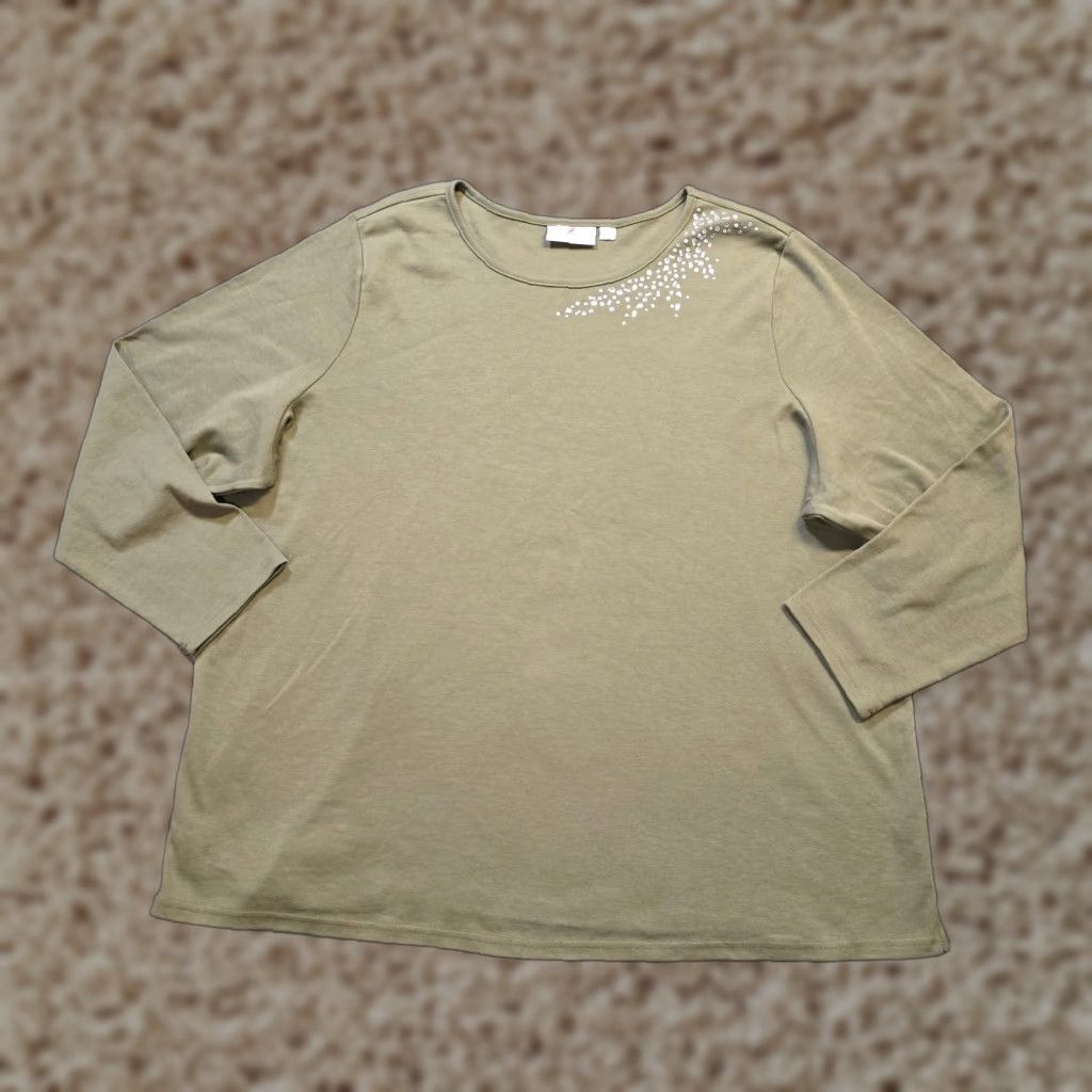Quacker Factory VINTAGE Quacker Factory Top Womens 3X Green Beaded Embellished Sparkle Stretchy Size XXL / US 16-18 / IT 52-54 - 1 Thumbnail