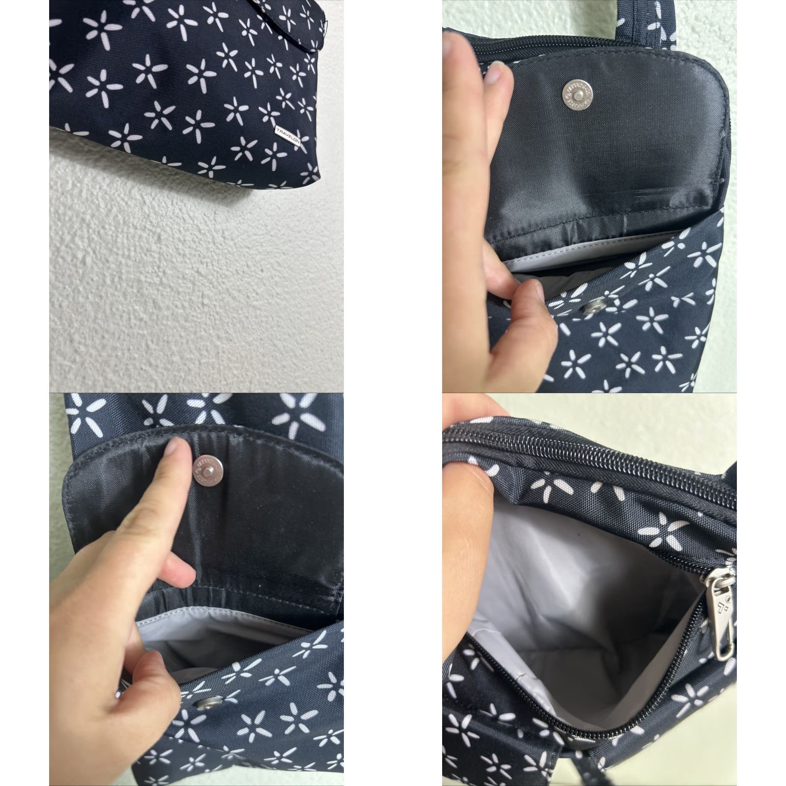 Vintage Travelon Crossbody RFID Travel Bag Women Floral Black White 11x11x2 Size ONE SIZE - 8 Thumbnail