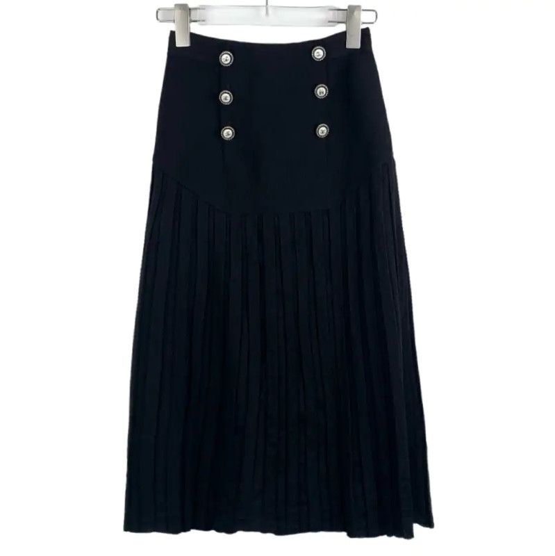 Chanel Chanel Women's Black Wool Midi Skirt 0089 Size 22" - 1 Thumbnail