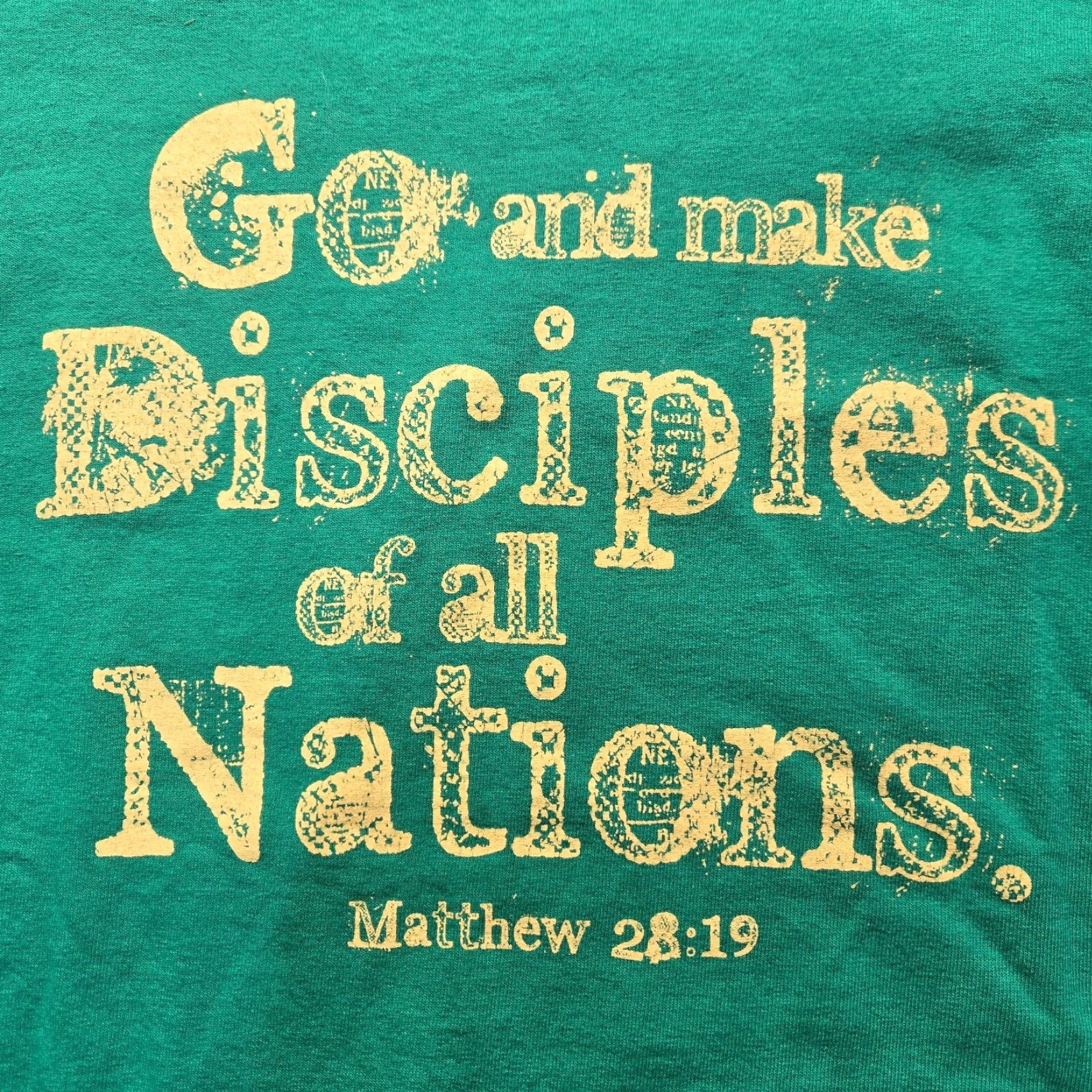 Vintage Go And Make Disciples Of All Nations Mathews 28:19 Tee T-Shirt Adult Men's 2XL Shirt Green Size US XXL / EU 58 / 5 - 2 Thumbnail