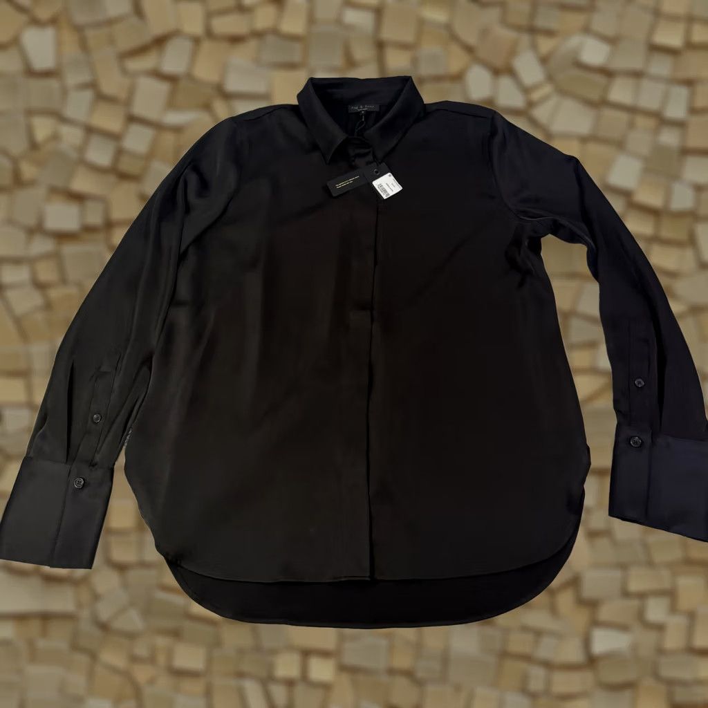 Rag & Bone rag & bone Darla Black Button-Up Shirt L Womens Semi Sheer Long Sleeve Chiffon Solid Stripe? Size L / US 10 / IT 46 - 1 Thumbnail