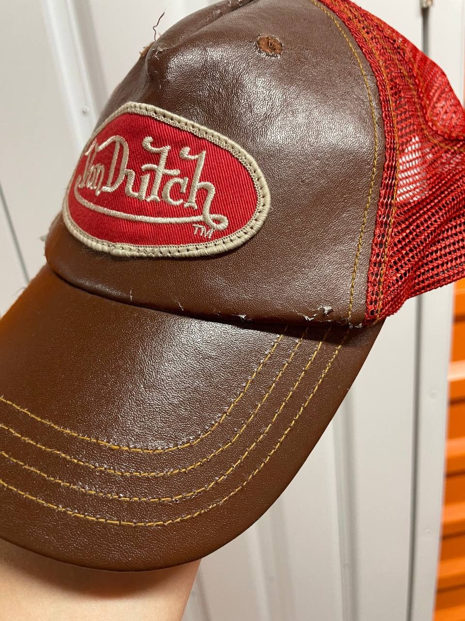 Genuine Leather Rare Vintage Von Dutch Leather Trucket Hat Cap Size ONE SIZE - 3 Thumbnail