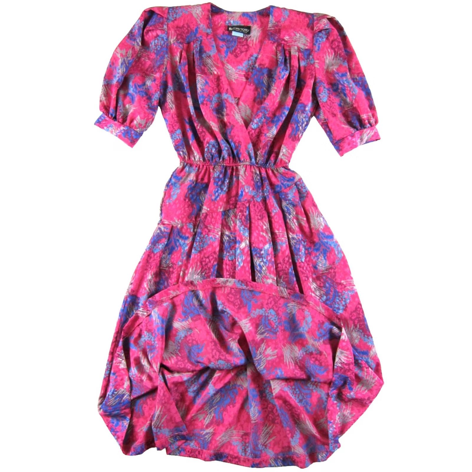 Pinko Vintage Jonathan Martin Sophisticates Midi Dress Size 8 Pink Blue Grey V-Neck Size M / US 6-8 / IT 42-44 - 5 Thumbnail