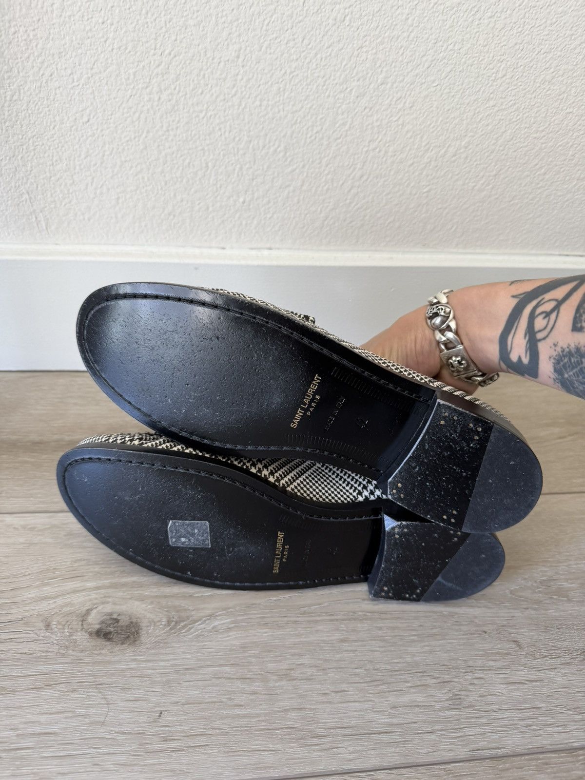 Saint Laurent Paris Houndstooth Leather Loafers 42 Size US 9 / EU 42 - 6 Thumbnail