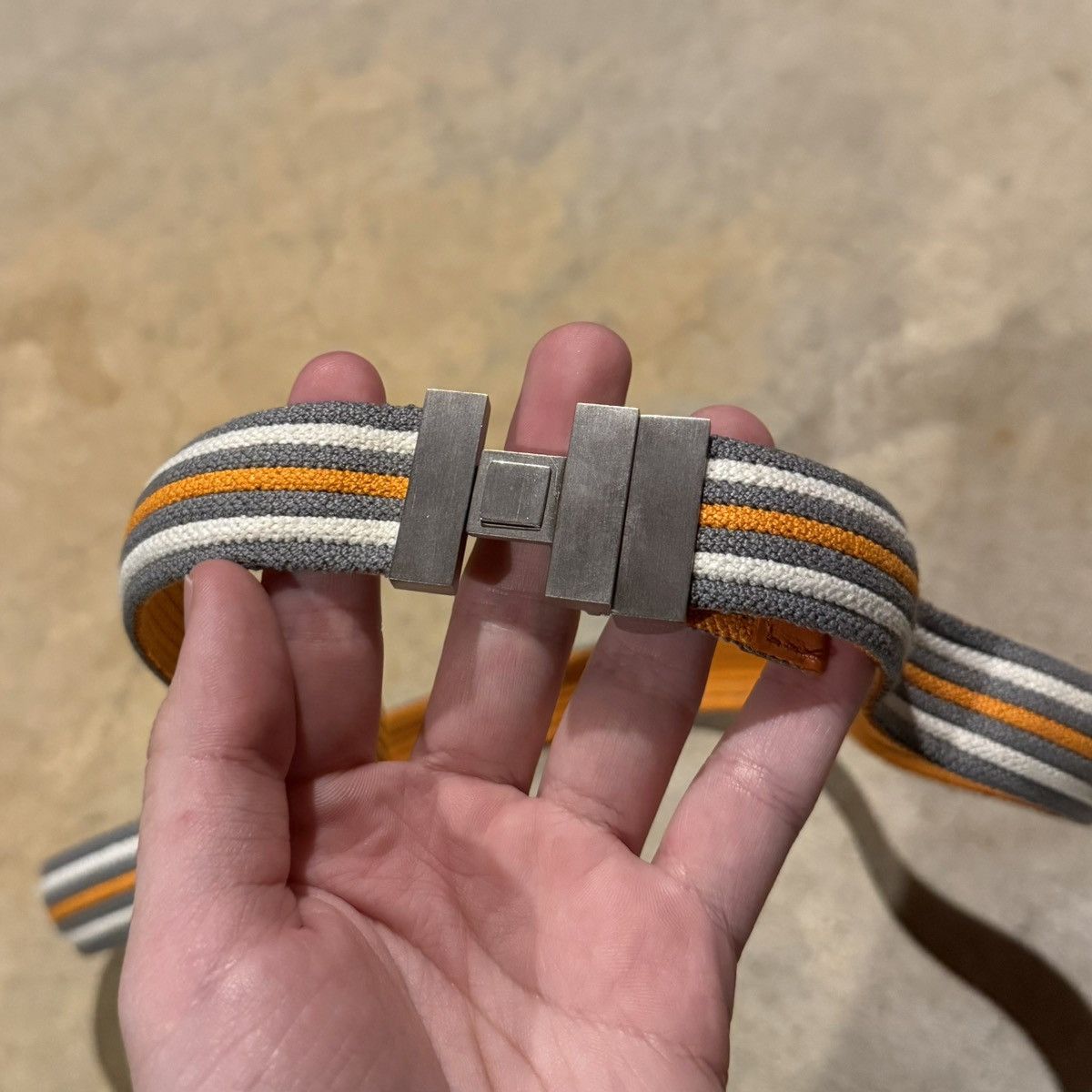 Hermes Hermes H Buckle Canvas Elastic Band Striped Belt Orange Grey Size 30 - 4 Thumbnail
