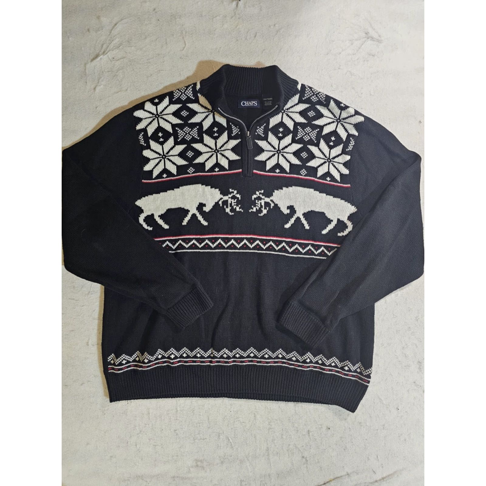 Chaps VINTAGE Chaps Ralph Lauren Classic Holiday 1/4 Zip Sweater White Black Elk Design 2XL Size US XXL / EU 58 / 5 - 2 Thumbnail