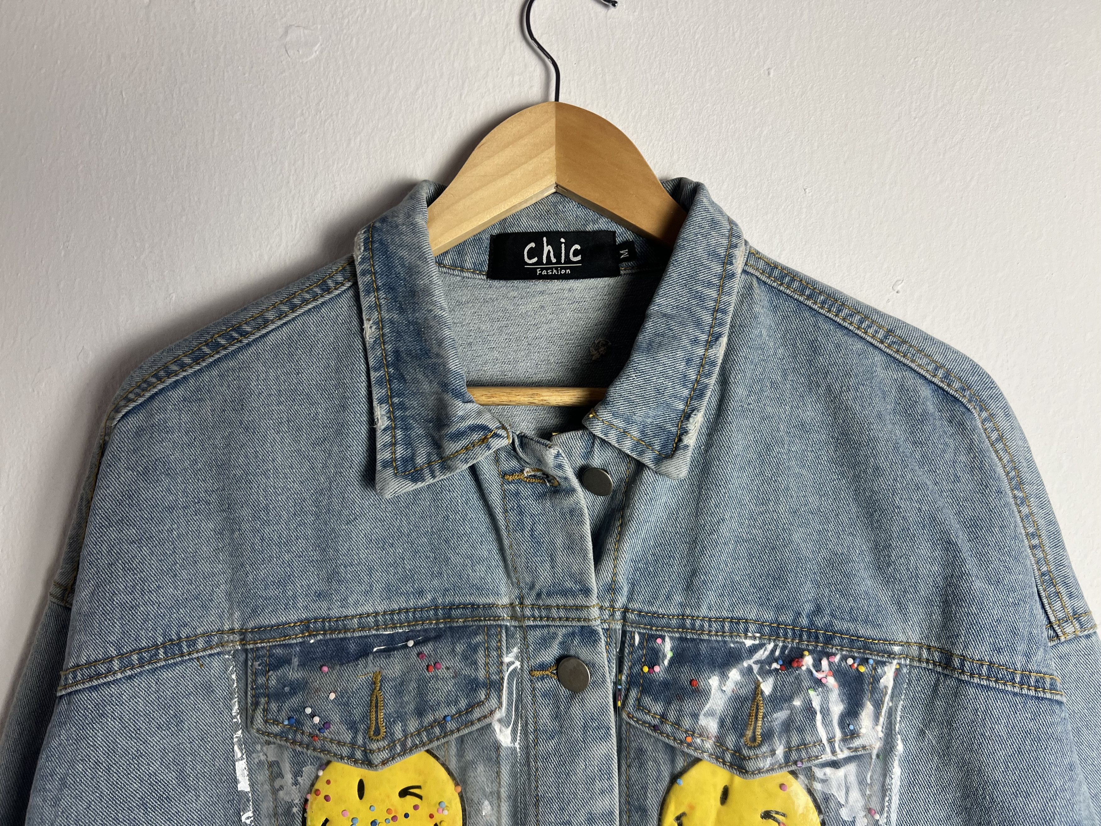 If Six Was Nine Big Happy Smiley Face Patches Light Wash Denim Jacket Size US M / EU 48-50 / 2 - 3 Thumbnail
