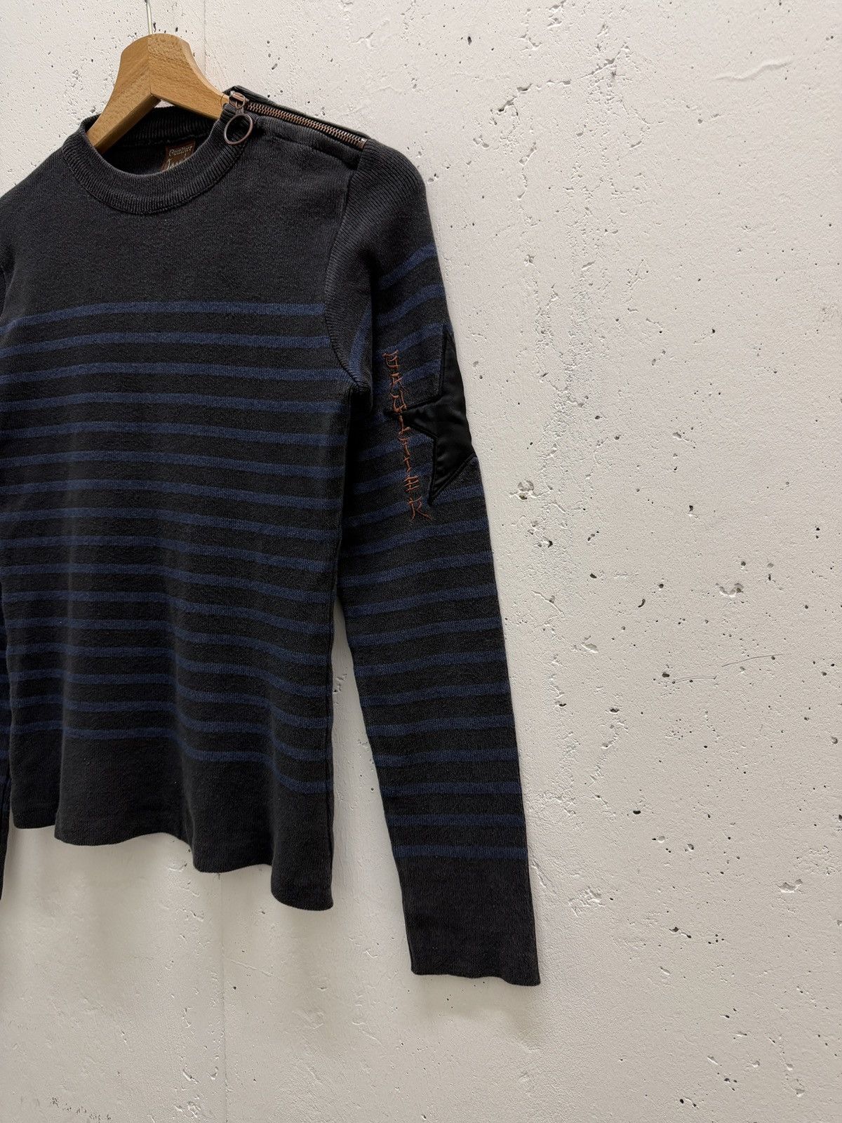 Jean Paul Gaultier Striped Zip Shoulder Knit Sweater
