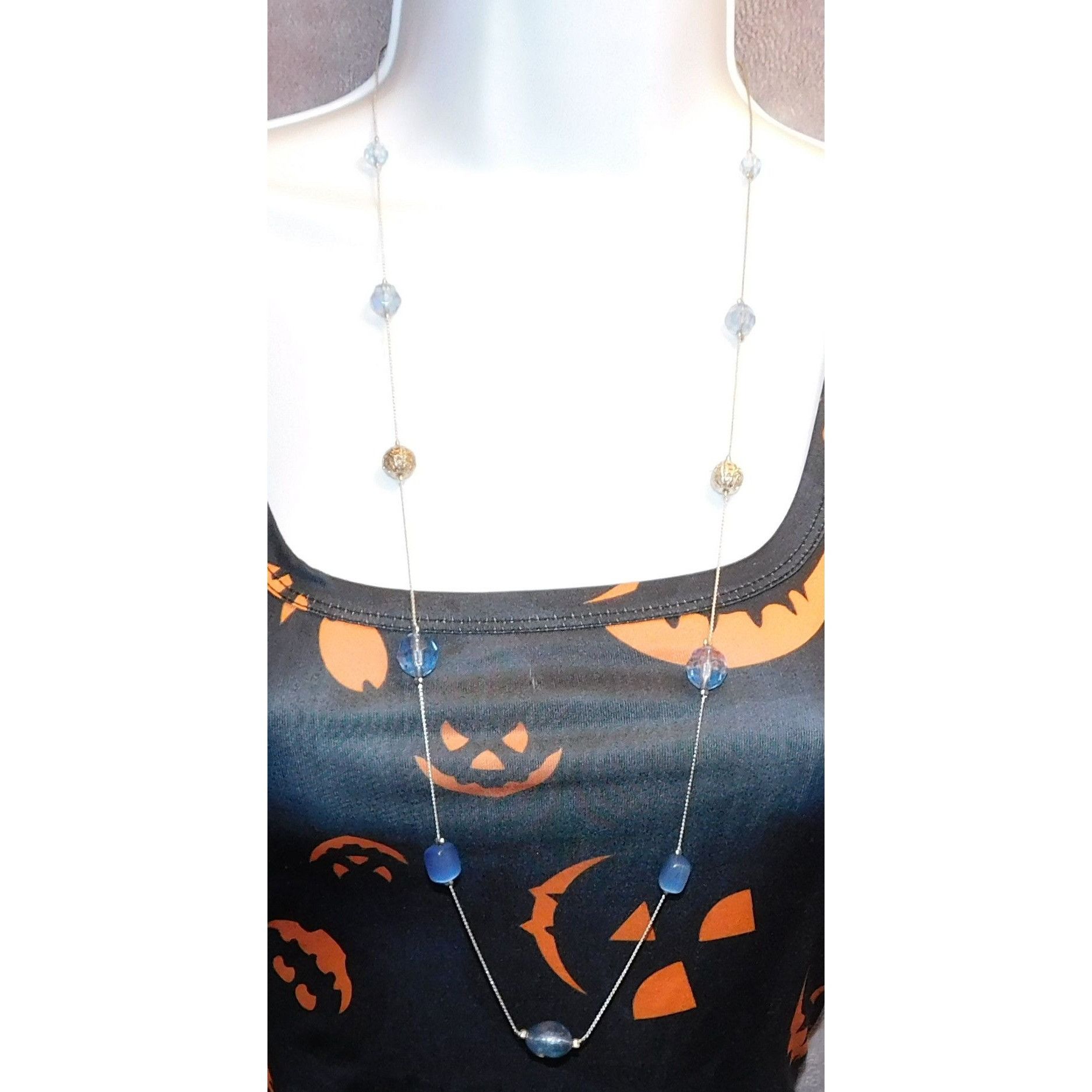 Other Blue Glass Station Necklace On Silver Tone Chain Size ONE SIZE - 3 Thumbnail