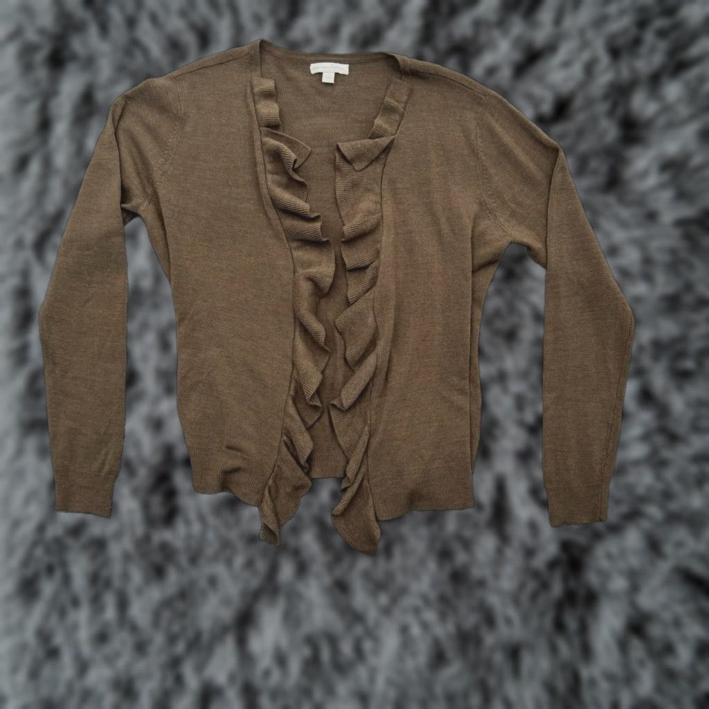 Vintage VINTAGE? New York & Company Open Ruffle Cardigan XL Office Soft Girl Fairy Grunge Sweater Cardigan Women XL Brown Acrylic Ruffle Open Office Size XL / US 12-14 / IT 48-50 - 1 Thumbnail