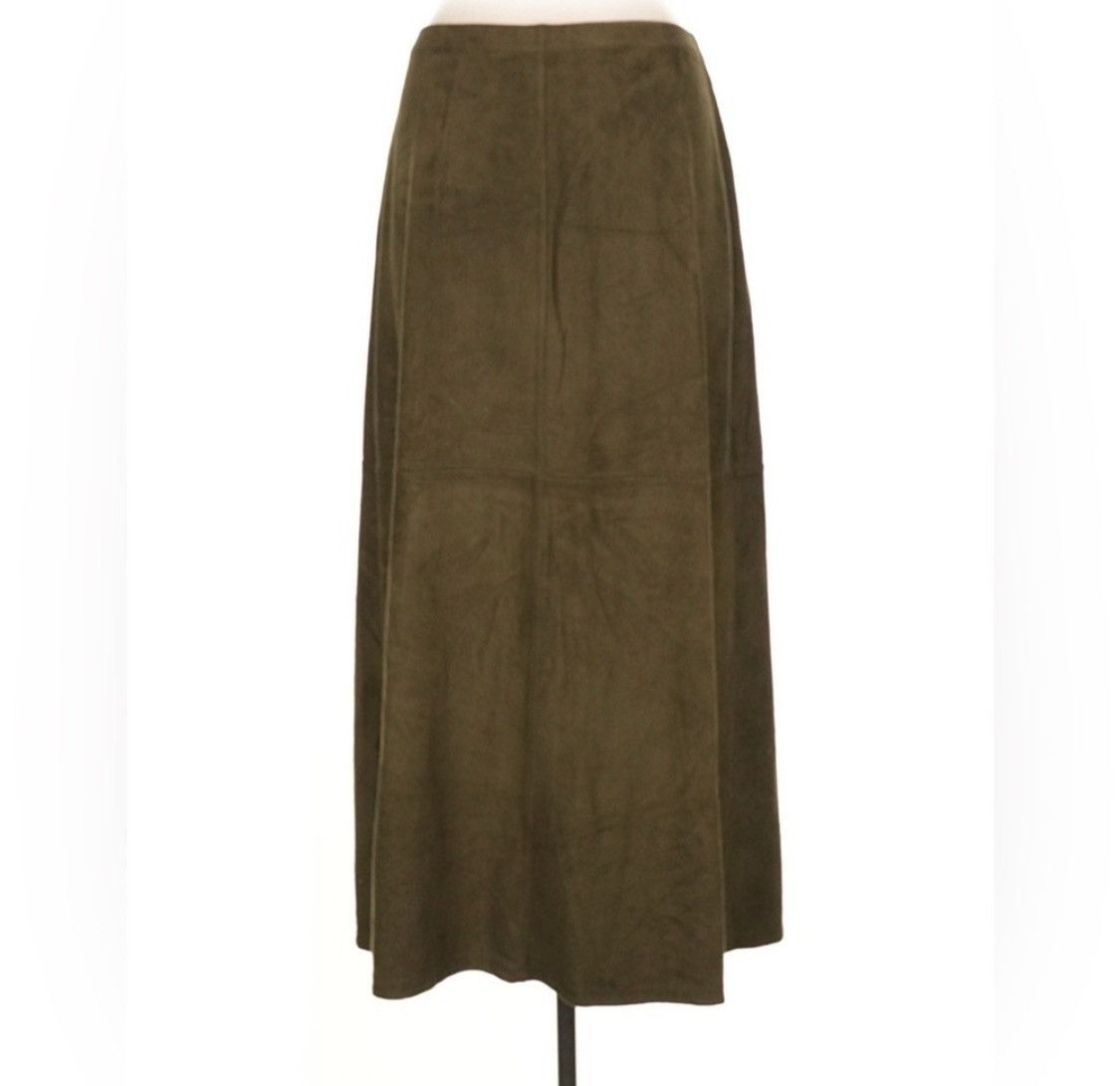 Liz Claiborne Olive Faux Suede Maxi Skirt Size 32" / US 10 / IT 46 - 2 Thumbnail