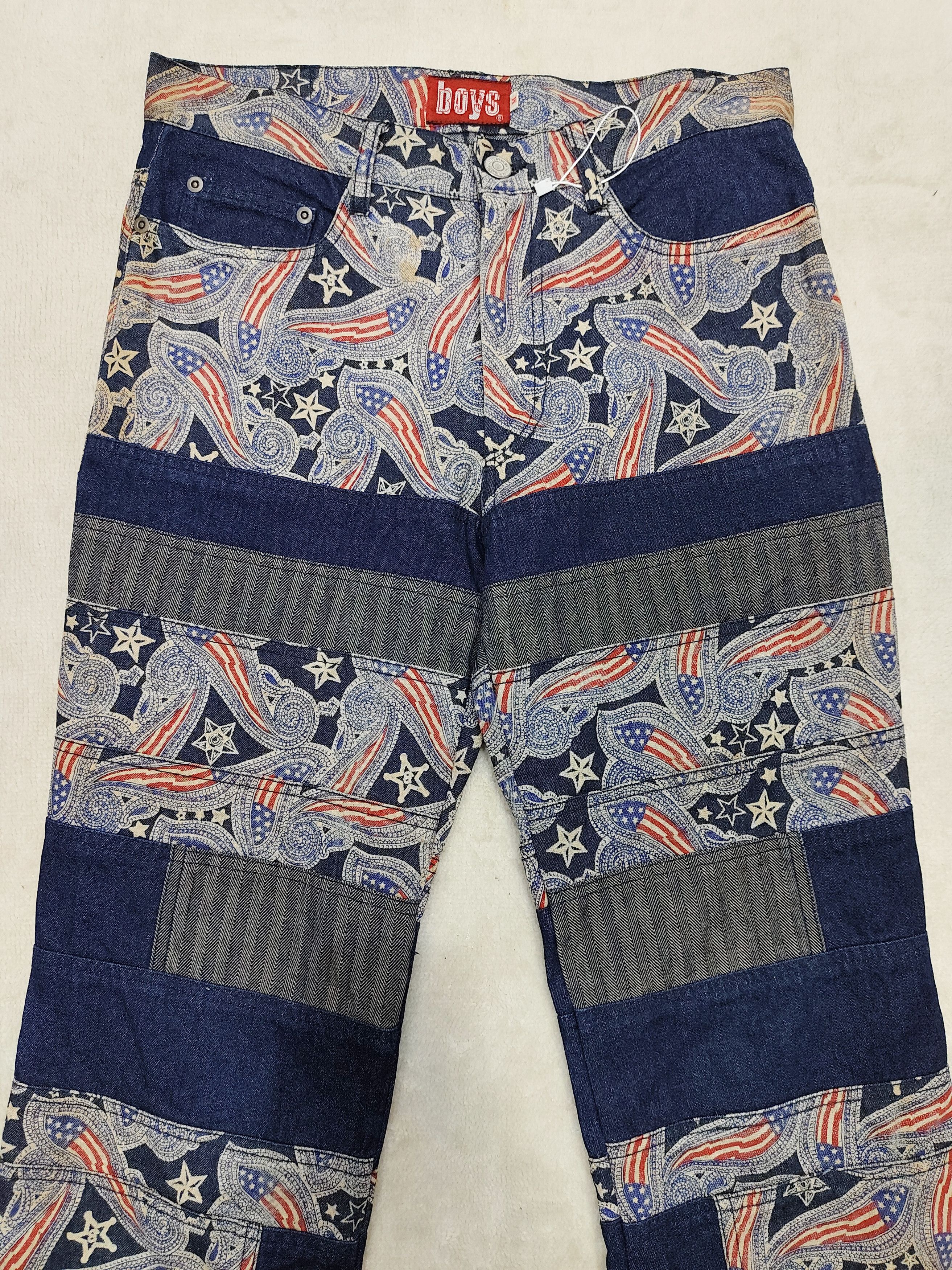 Japanese Brand 90s Batsu🇯🇵 Archive Paisley Graphic Panel Patchwork Jeans Size US 30 / EU 46 - 2 Thumbnail