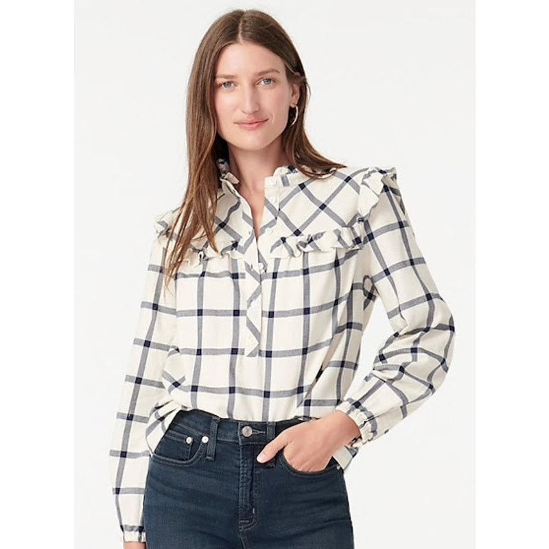 J.Crew J. Crew Womens Ruffle Popover Flannel Shirt Size L Preppy Size L / US 10 / IT 46 - 1 Thumbnail