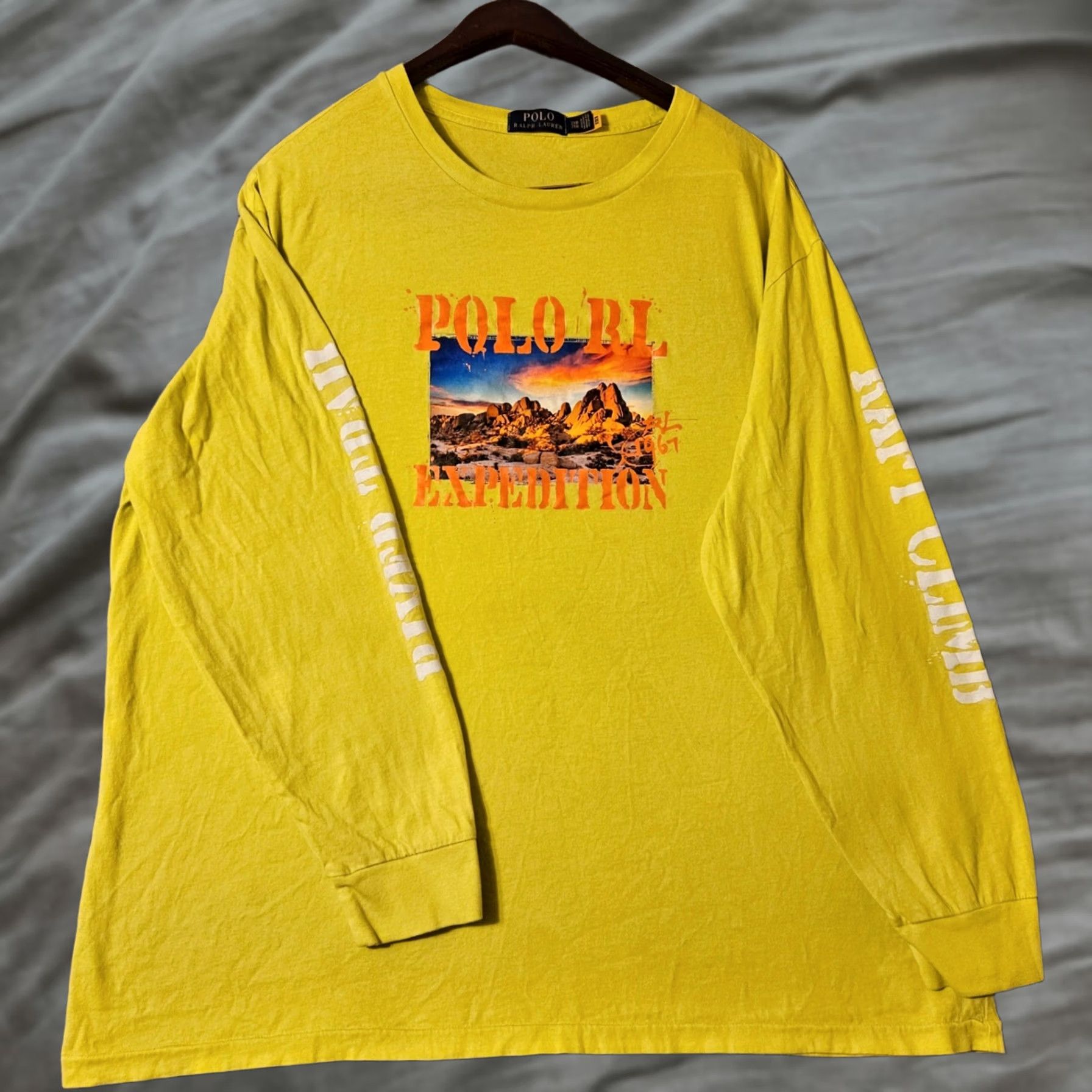 Polo Ralph Lauren Polo Ralph Lauren T-Shirt Big 2X Mens Crew Neck Long Sleeve Desert Expedition Graphic Print Yellow Size US XXL / EU 58 / 5 - 1 Thumbnail