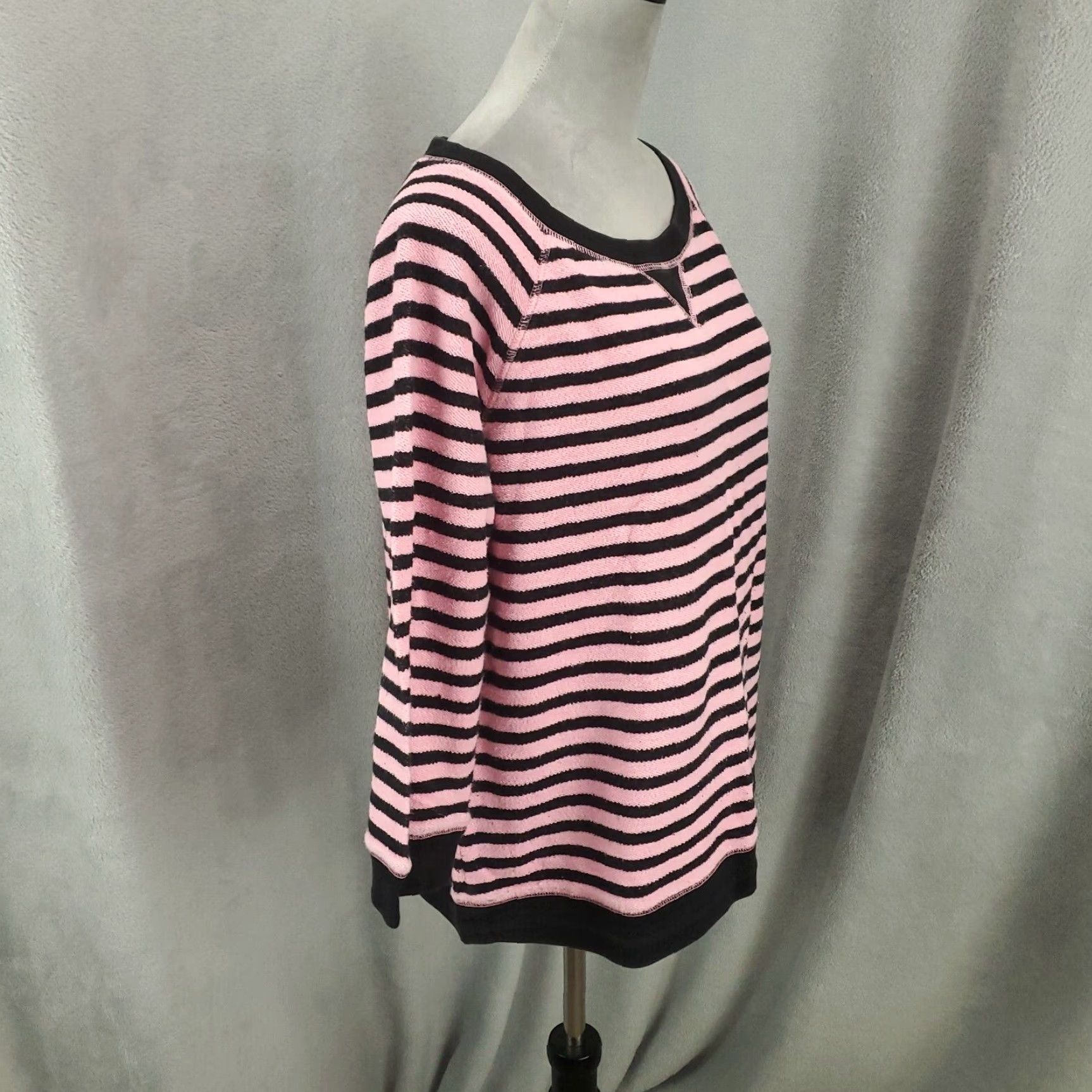 Ralph Lauren LAUREN RALPH LAUREN Womens Sweater Large Pink Striped Knit Drawstring Waist Boat Neck Preppy Size L / US 10 / IT 46 - 2 Thumbnail