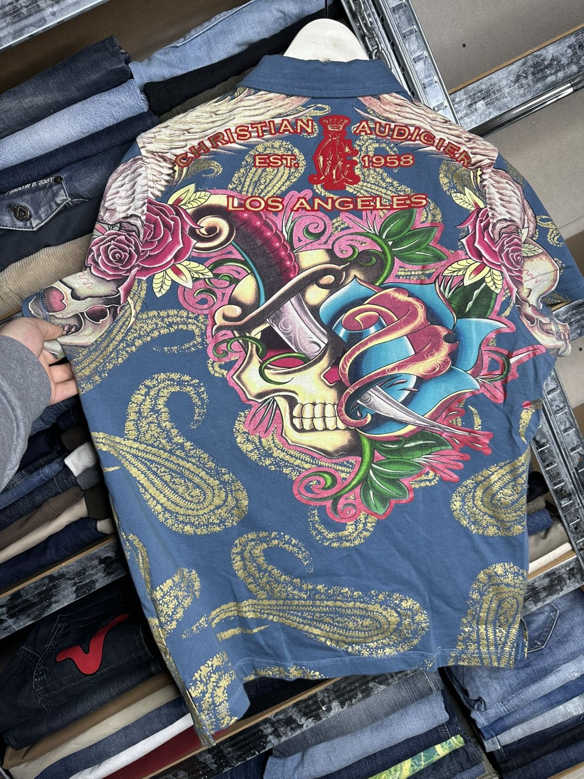 Christian Audigier Christian Audigier Graphic Polo Shirt Tattoo Skull Rose Size US M / EU 48-50 / 2 - 4 Thumbnail