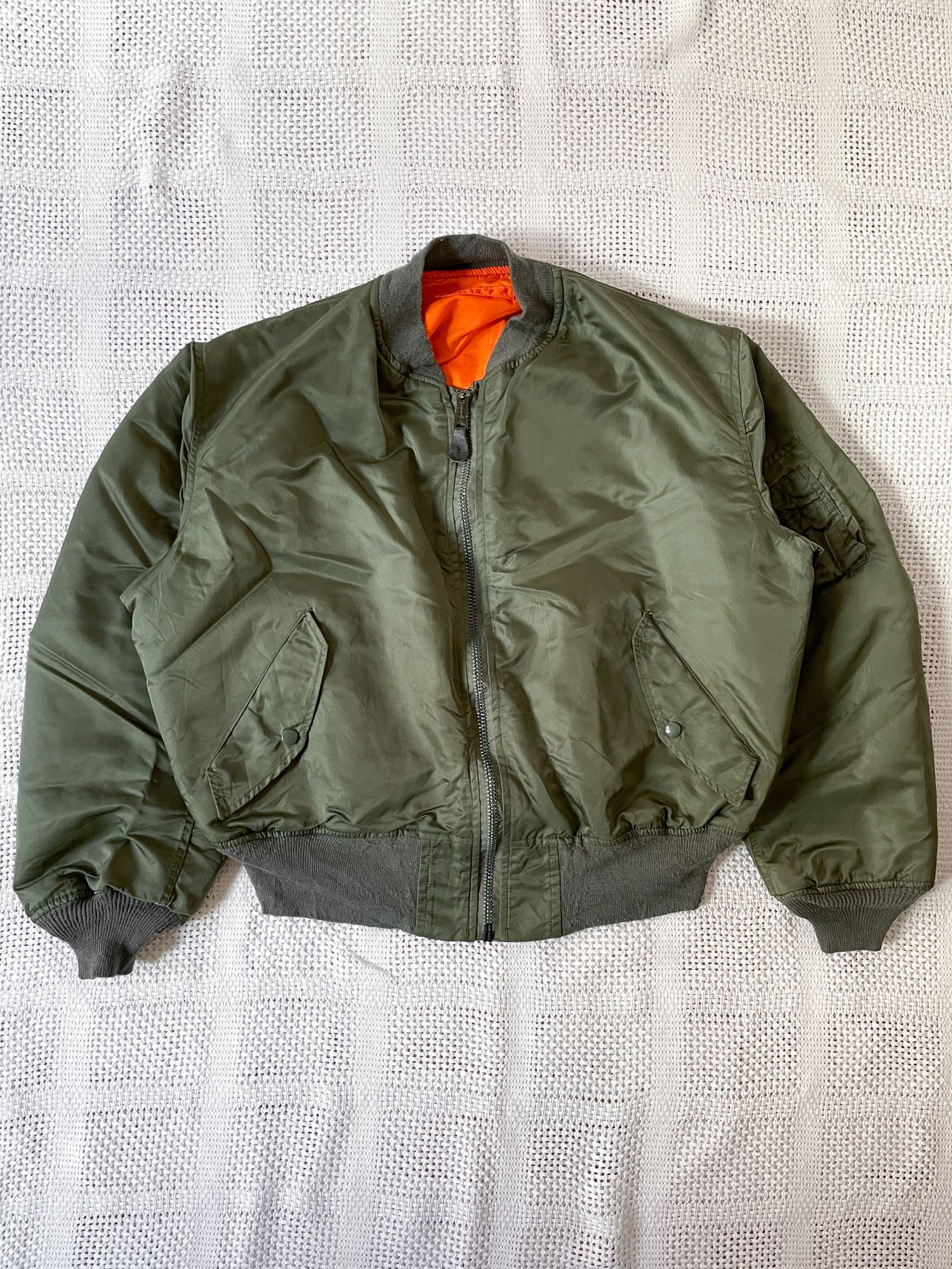 image of Made In USA x Military 90's Boxy Olive Military Reversible Ma-1 Bomber Jacket, Men's (Size XL)