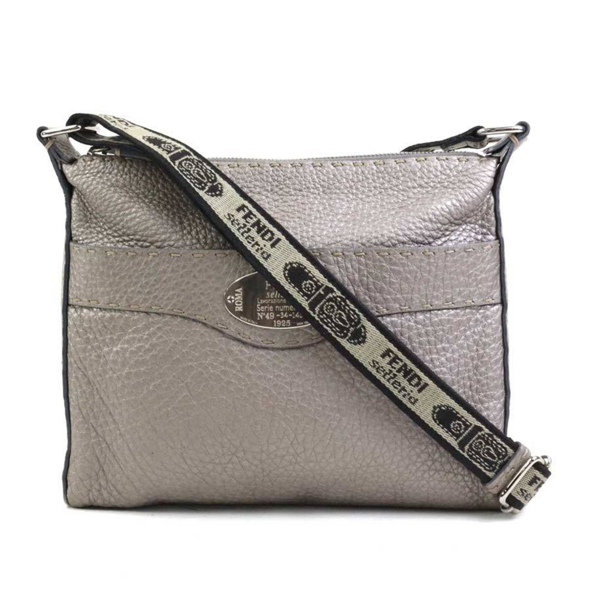 Fendi Fendi Selleria Shoulder Bag in Leather, Canvas, Metallic Gray, and Silver, Women's, 2373-8BT092, e61056a Size ONE SIZE - 1 Thumbnail
