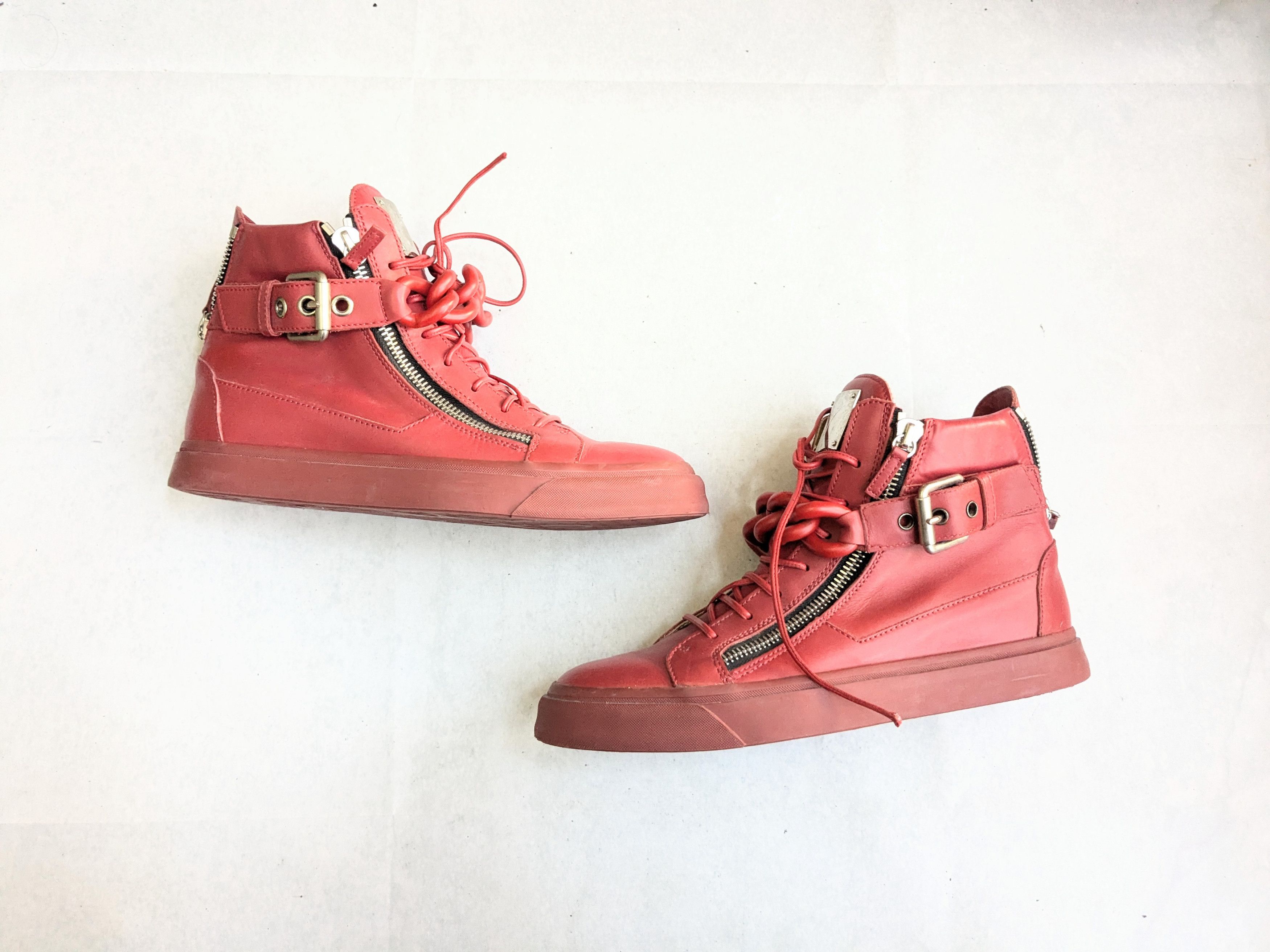 Giuseppe Zanotti Giuseppe Zanotti Chain Sneakers Red 10 43 High Tops Leather Size US 10 / EU 43 - 1 Thumbnail