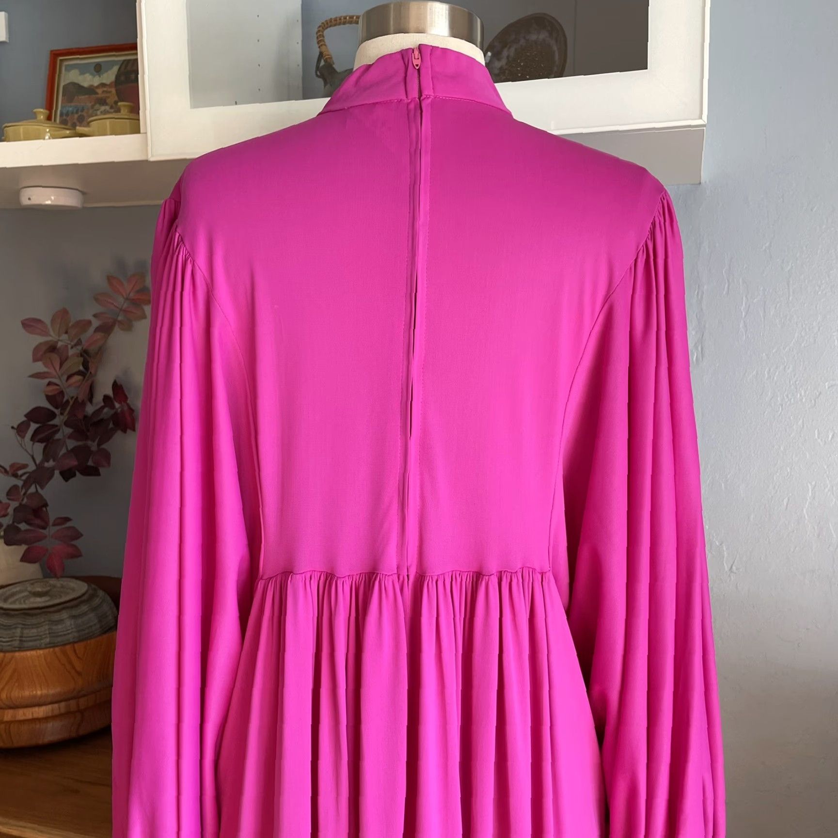 Vintage VTG Montgomery Ward Pink Maxi Dress Boho Retro House Dress M/L 70s Bohemian Nylon 55” Back Zipper Mens? (no) Size M / US 6-8 / IT 42-44 - 7 Thumbnail