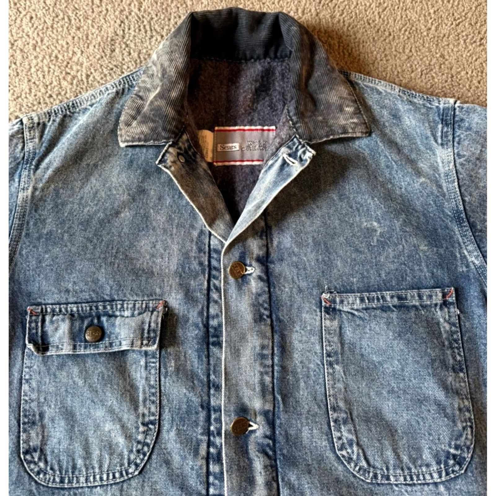 Sears VINTAGE Sears Chore Denim Jacket - Work Outerwear - Blanket Lined - Men's - Size L - Blue - 70s - Western Americana Size US L / EU 52-54 / 3 - 3 Thumbnail