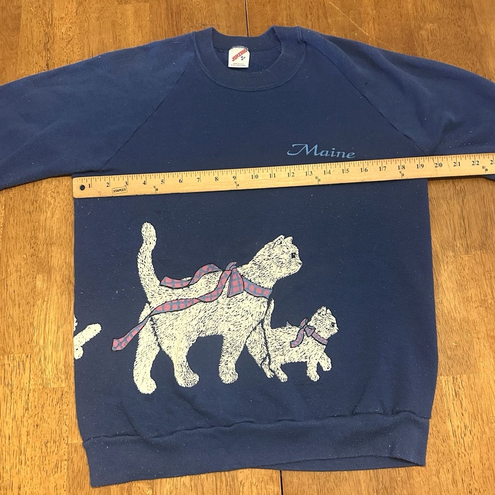 Jerzees VINTAGE JERZEES 80s Cat Sweatshirt Women's Medium Blue Pilly Size M / US 6-8 / IT 42-44 - 7 Thumbnail