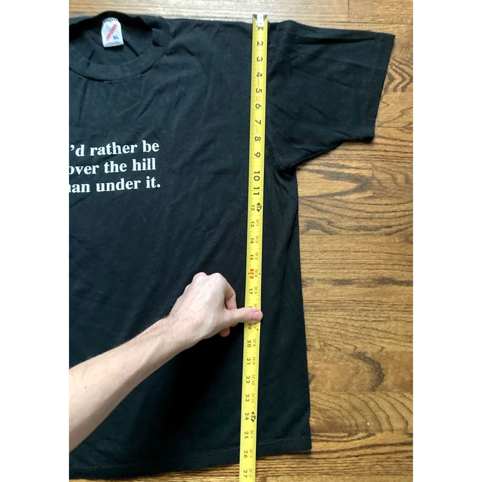 Jerzees VINTAGE 90s Jerzees Shirt Crew Neck Short Sleeve Black XL Men USA Made JERZEES Quote Over The Hill Certificate Size US L / EU 52-54 / 3 - 6 Thumbnail