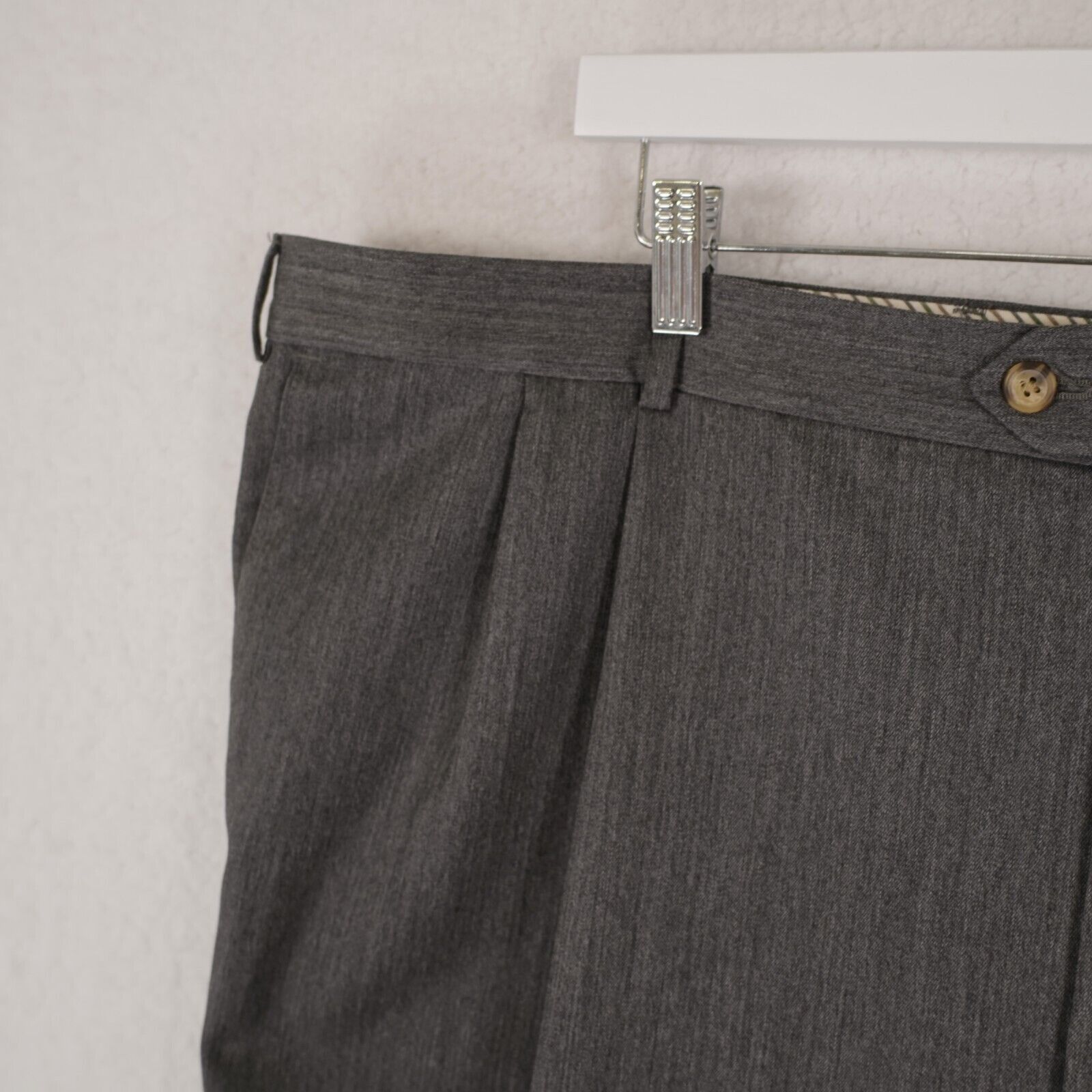 Berle Berle Wool Gray Pleated Cuffed High Rise Dress Pants 47/26 S Size 46S - 3 Thumbnail