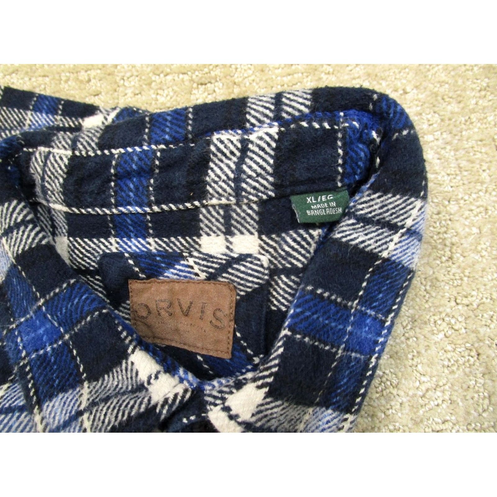 Orvis Orvis Shirt Men XL Blue Plaid Flannel Long Sleeve Button-Up Workwear Outdoor Heavyweight Regular (Blue) Mens Size US XL / EU 56 / 4 - 7 Thumbnail