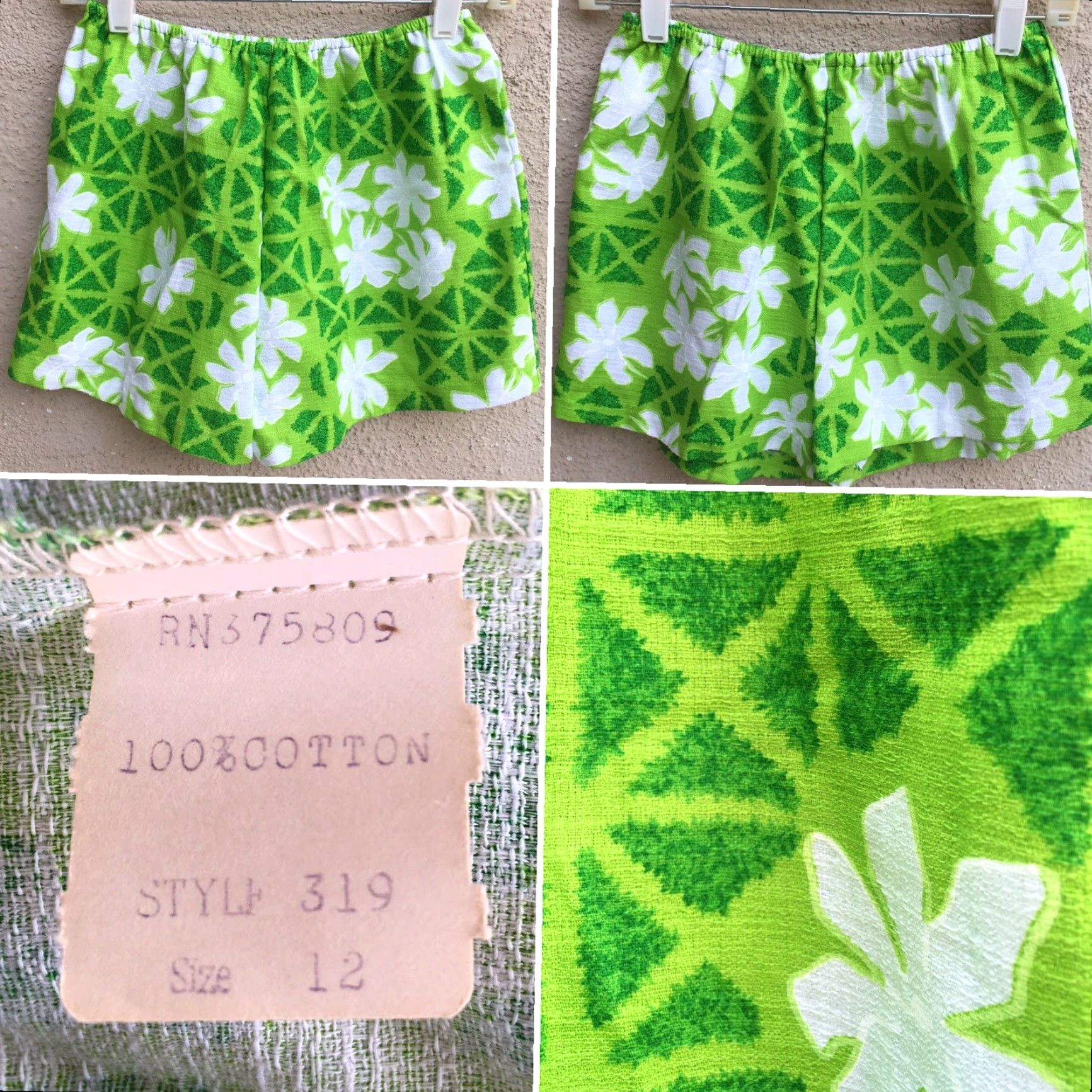 ALOHAS Vintage Hawaiian Shorts Green White Polynesian Floral Tiki Aloha Size 12 Small Size 34" / US 12 / IT 48 - 2 Thumbnail