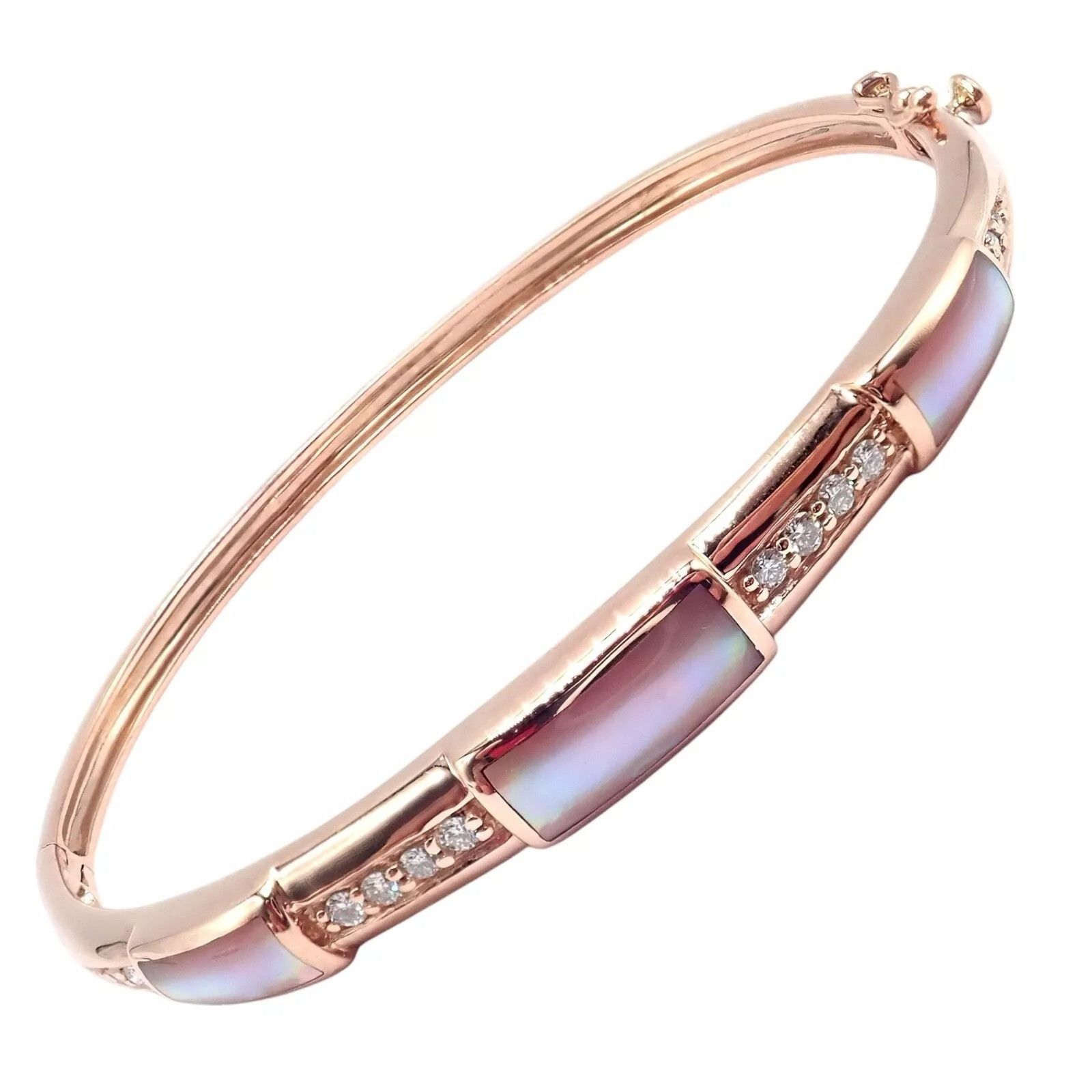 The Unbranded Brand Kabana 14k Rose Gold Diamond Mother of Pearl Bangle Bracelet Size ONE SIZE - 8 Thumbnail