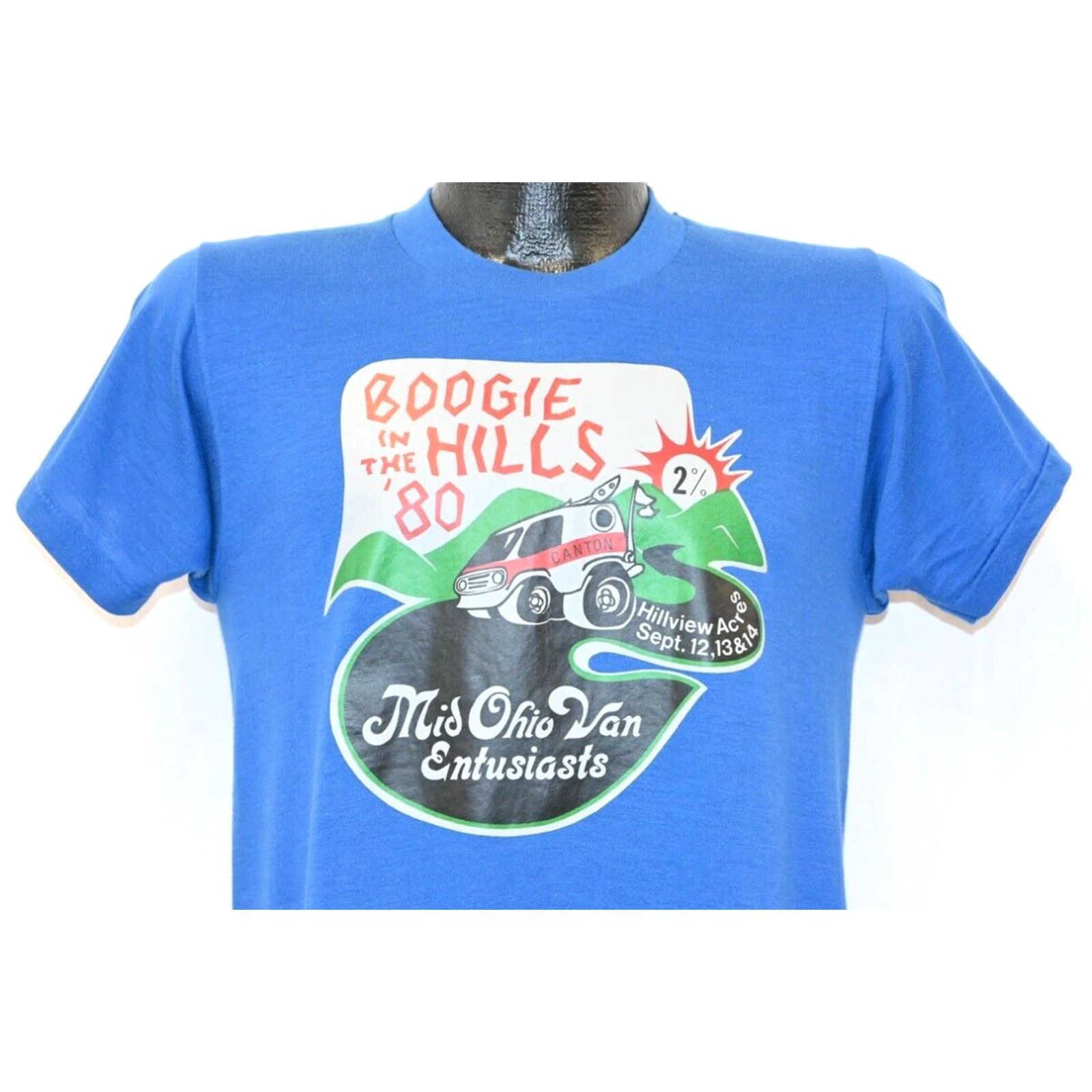 image of Vintage VTG 80's Mid Ohio Van Enthusiasts Boogie Hills '80 Hillview Acre Canton T-Shirt S in White 