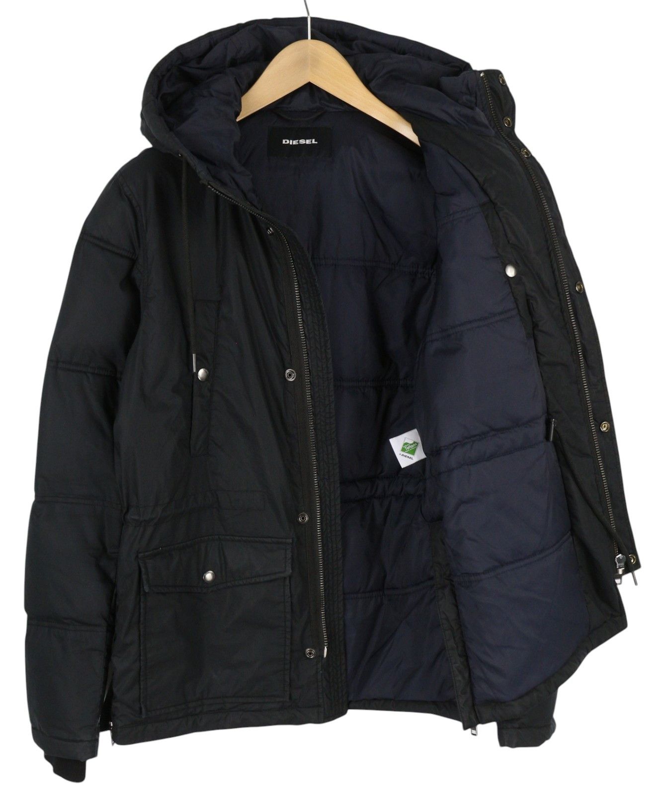 Diesel M Black Full Zip Hooded Insulated Drawstring Pockets 86369 Size US M / EU 48-50 / 2 - 2 Thumbnail