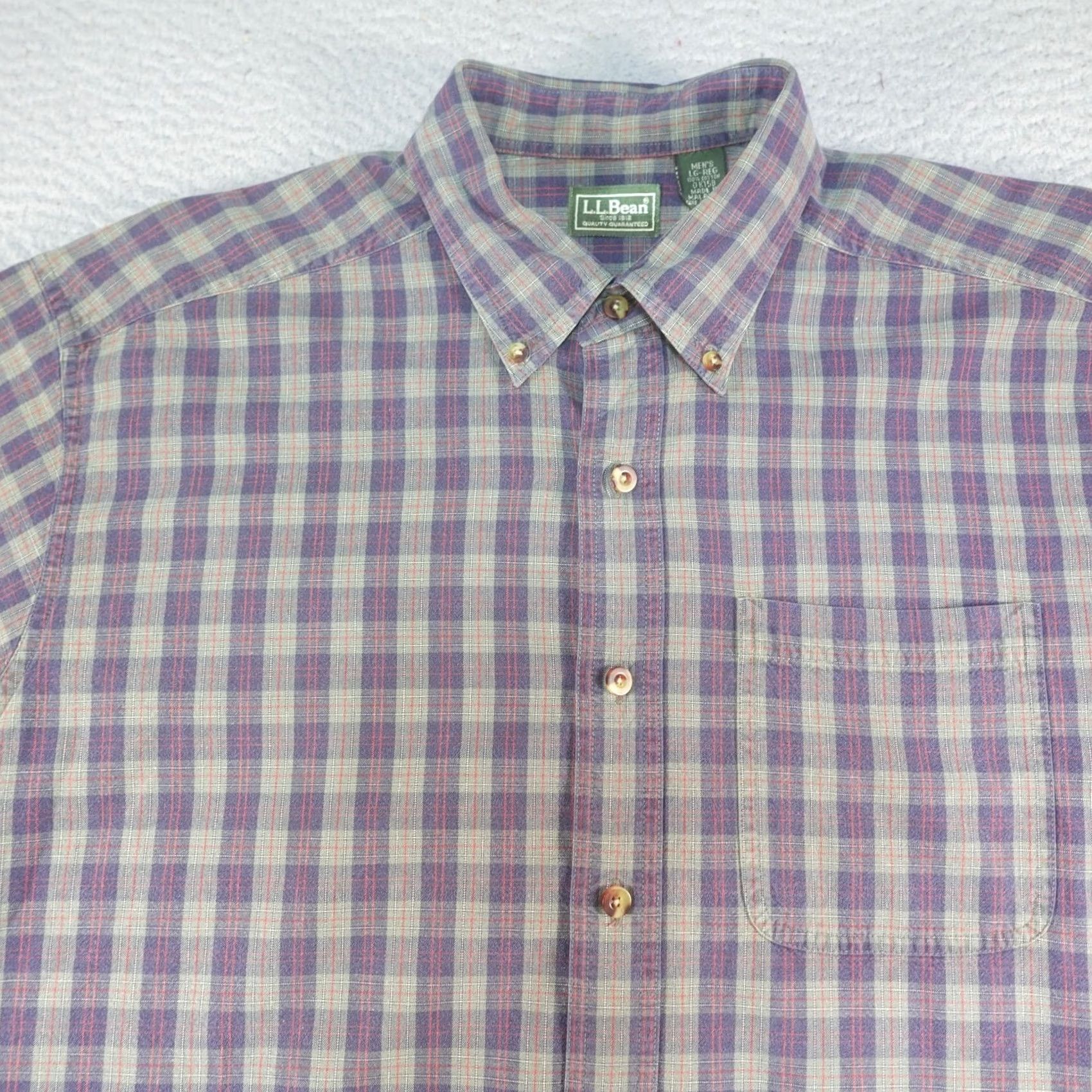 Vintage L.L. Bean Shirt Mens Large Purple Plaid Short Sleeve Button-Down Cotton Summer Regular Fit Casual Size US L / EU 52-54 / 3 - 2 Thumbnail