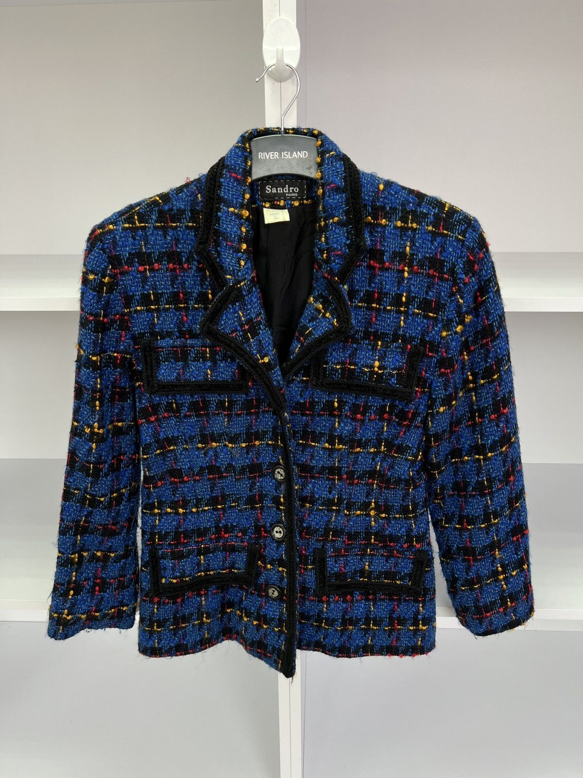 Designer × Sandro × Vintage Vintage Sandro Paris Reversible Floral Knit Blue Blazer Size M / US 6-8 / IT 42-44 - 6 Thumbnail