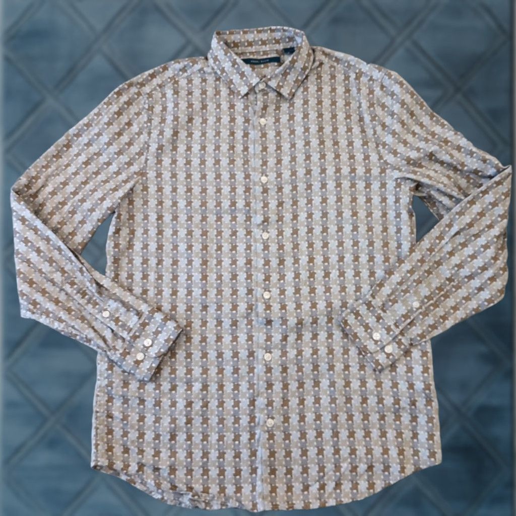 Perry Ellis Perry Ellis Shirt Mens M Gray Geometric Long Sleeve Button Up Cotton Regular Size US M / EU 48-50 / 2 - 1 Thumbnail