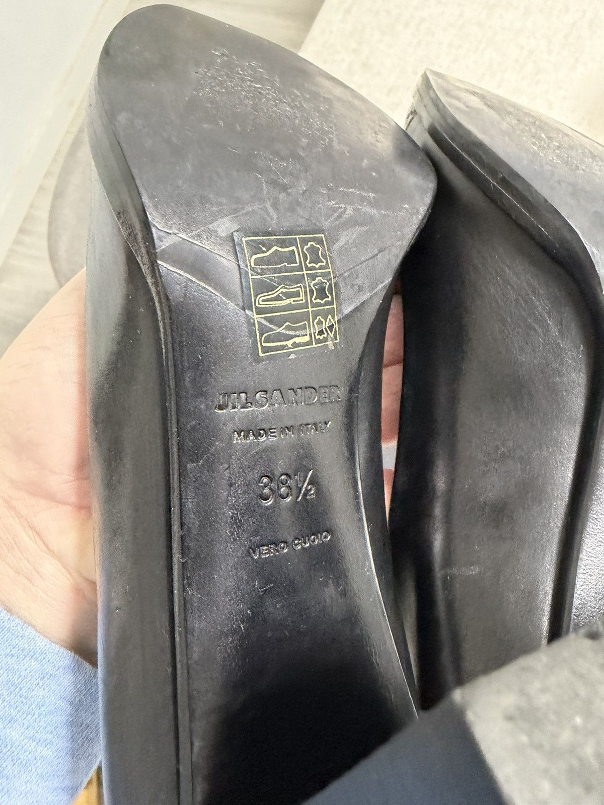 Jil Sander Jil Sander Black Leather Heels with Embossed Toe 38 Size Size US 8 / IT 38 - 8 Thumbnail