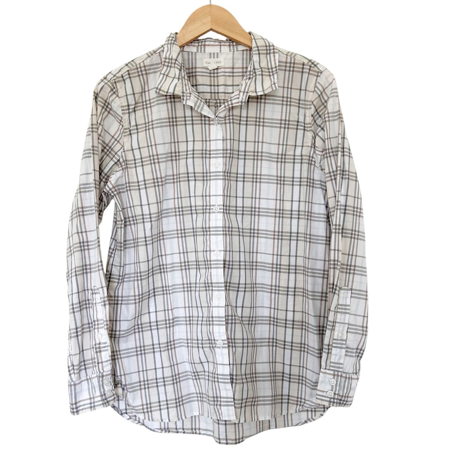 Other Garnet Hill White Tan Plaid Organic Pima Button Down Sz 12 Size XL / US 12-14 / IT 48-50 - 2 Thumbnail