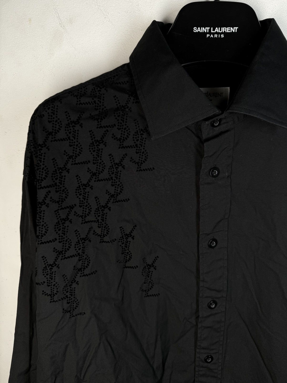 Monogram YSL Shirt Black Longsleeve Button Up Dress Casual