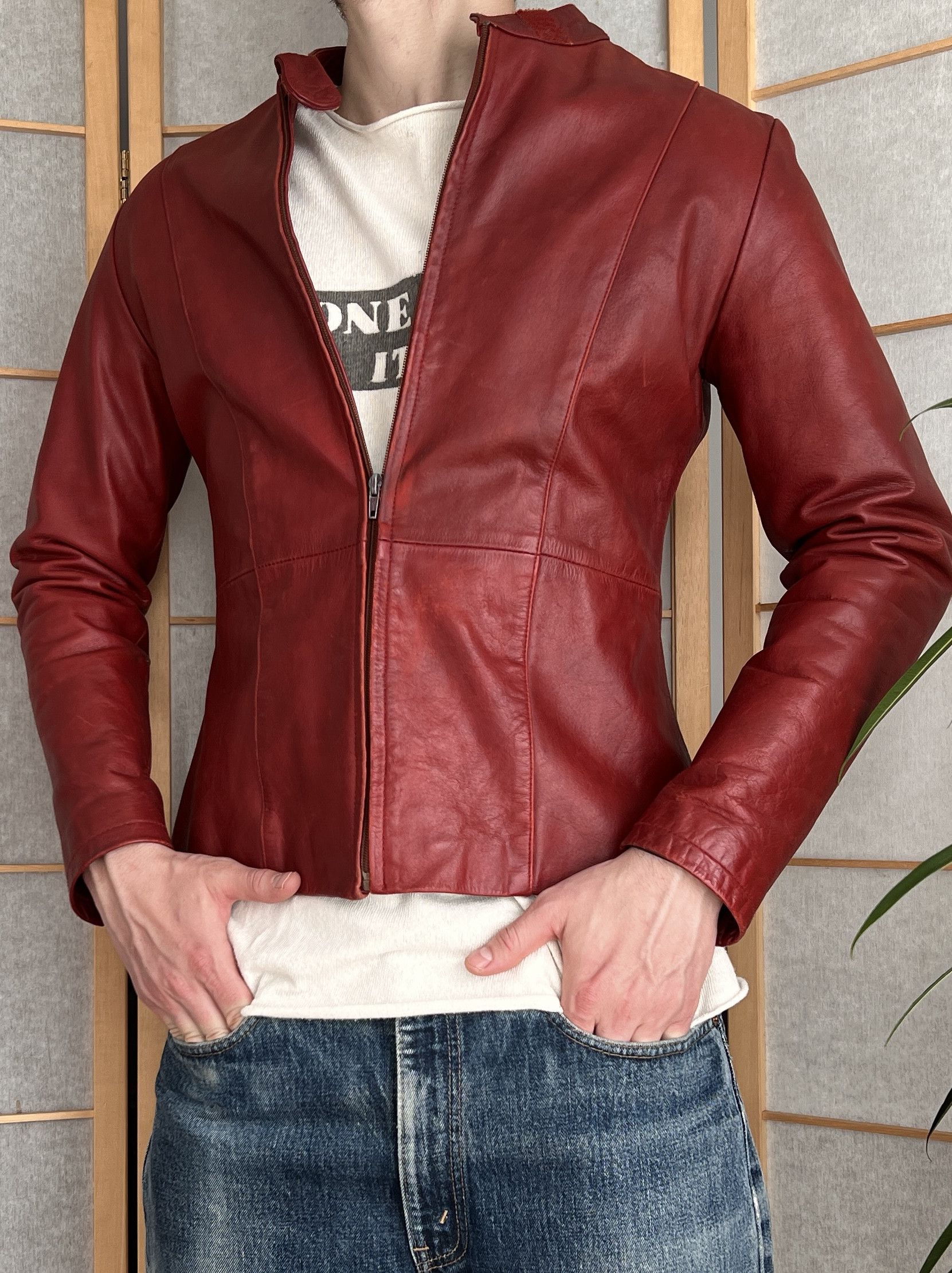 If Six Was Nine Rick Owens style vintage 00s red cropped leather jacket rare Size US S / EU 44-46 / 1 - 5 Thumbnail