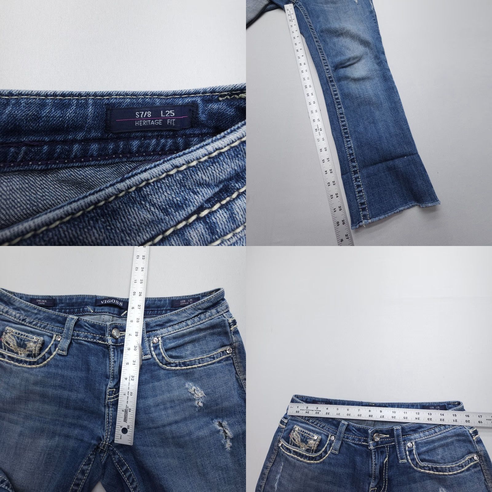 Vintage VIGOSS Chelsea Capri Heritage Fit Size 8 Denim Jeans Women Low 5-Pocket Pockets Blue Embroidered Rhinestone Size ONE SIZE - 8 Thumbnail
