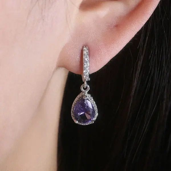 Other Women's Amethyst Purple Gemstone Teardrop Dangle Earrings Size ONE SIZE - 4 Thumbnail