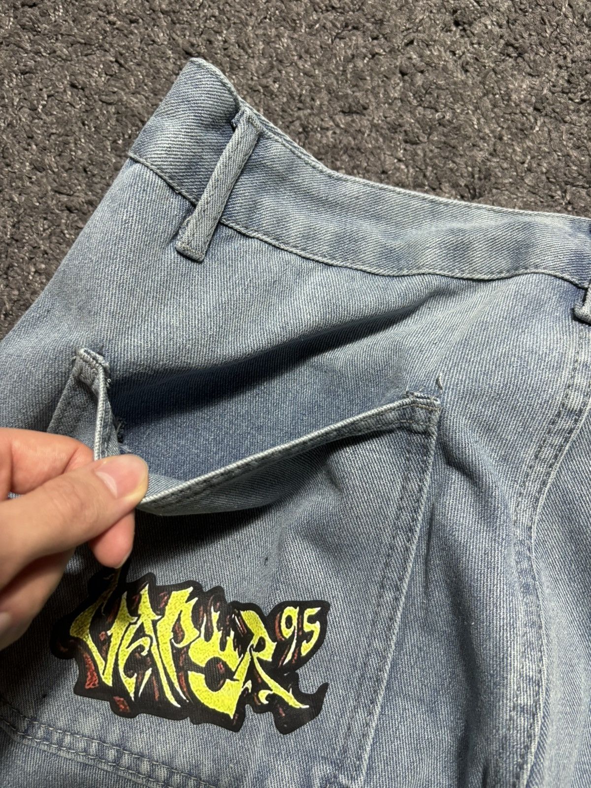 Jean × Vintage Vintage streetwear wide leg rare yellow blue baggy jeans Size US 33 - 19 Thumbnail