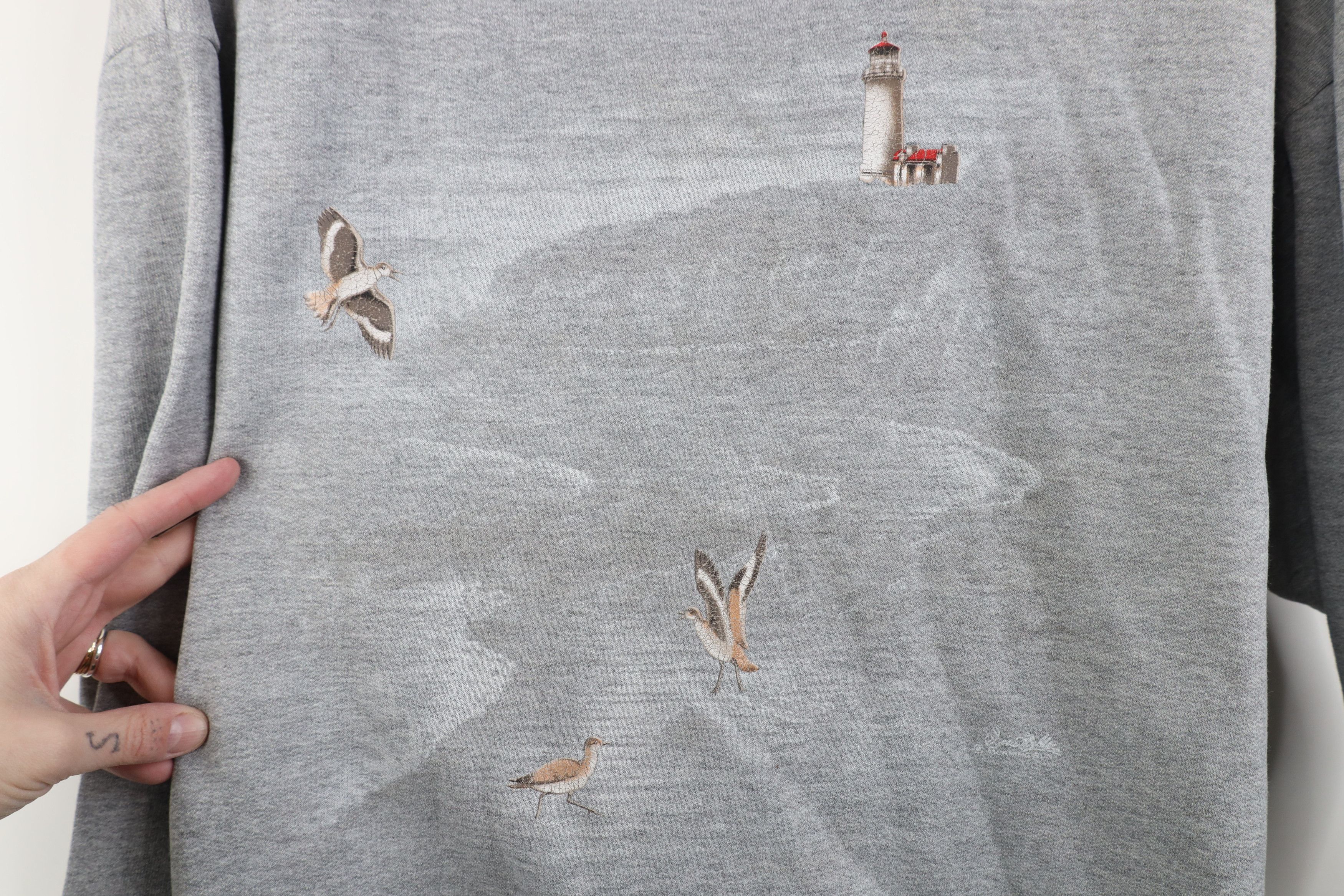 Vintage Vintage 90s Streetwear Layered Bird Lighthouse Sweatshirt Size XL / US 12-14 / IT 48-50 - 4 Thumbnail