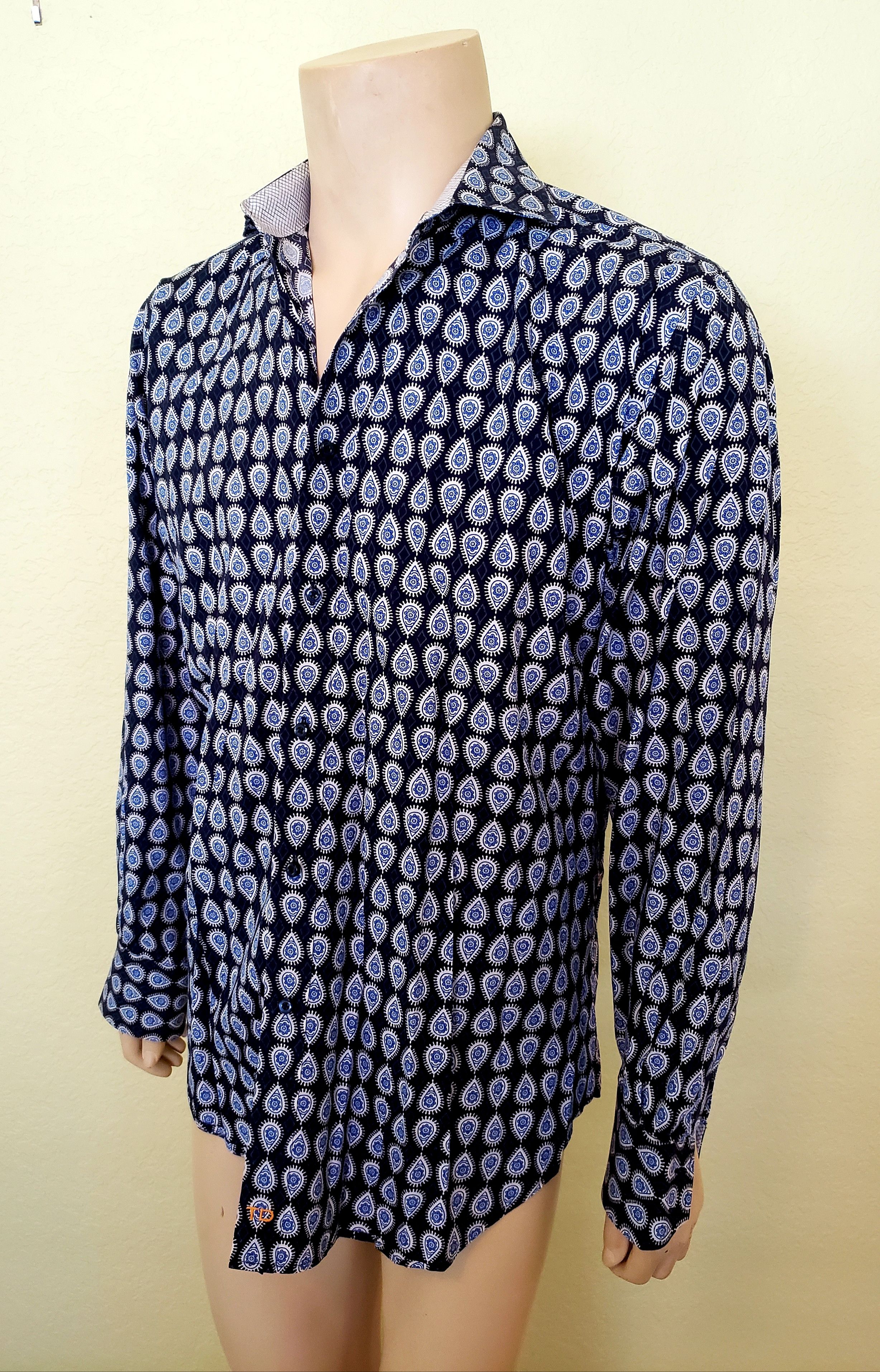 Thomas Dean men s shirt XL navy paisley button front Thomas Dean Size US XL / EU 56 / 4 - 2 Thumbnail