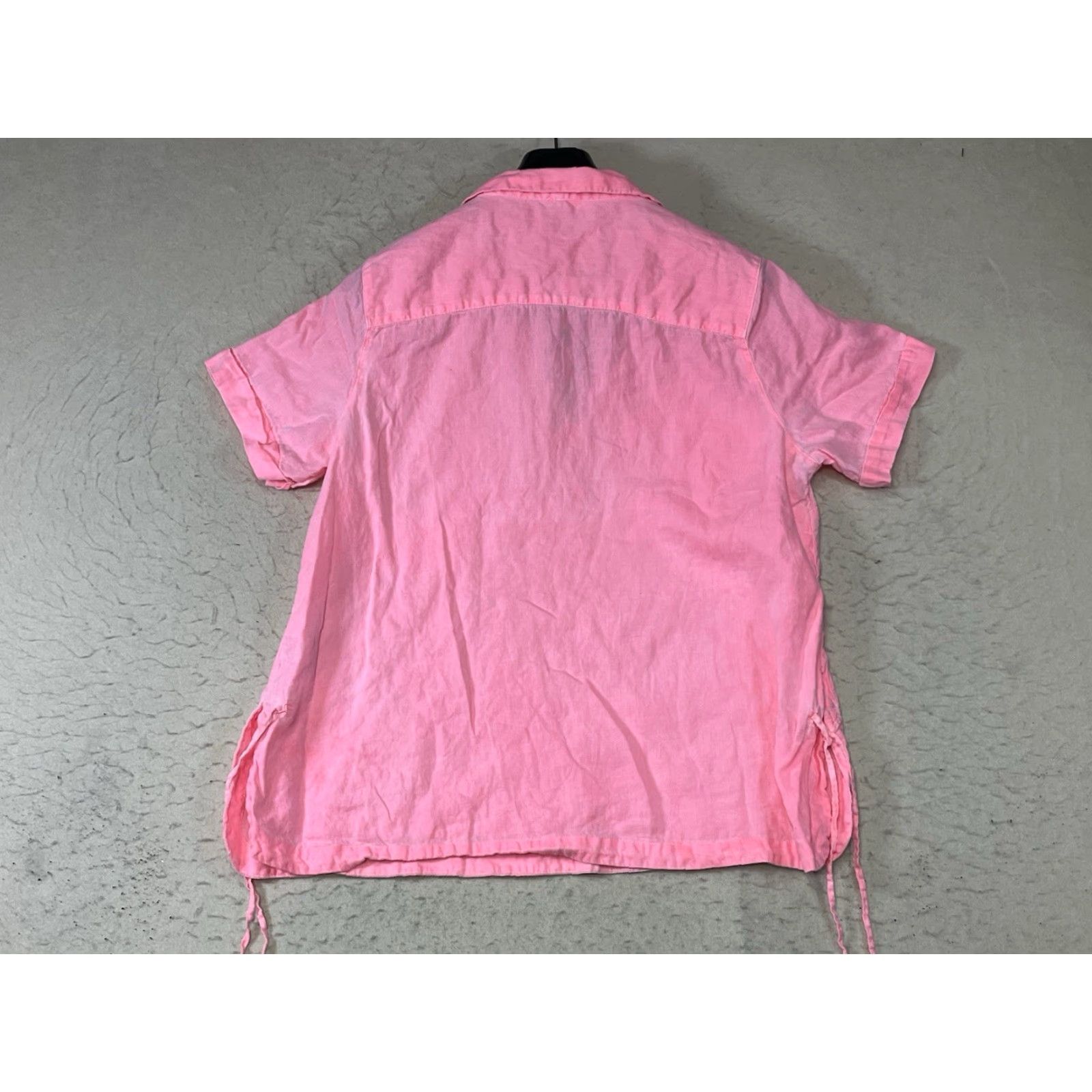 Pinko Sigrid Olsen Blouse Shirt Women XL Pink Linen Short Sleeve V-Neck Pullover Casual Travel Tunic Button Front Easy Care Lightweight Machine Washable Size XL / US 12-14 / IT 48-50 - 2 Thumbnail