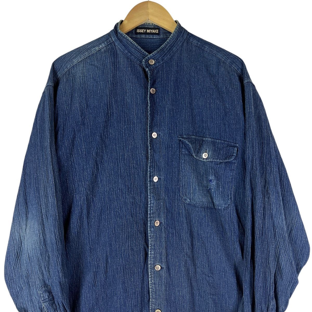 Issey Miyake 90s Issey Miyake Indigo Shirt Oversized Jacket Colar Less Size US L / EU 52-54 / 3 - 2 Thumbnail